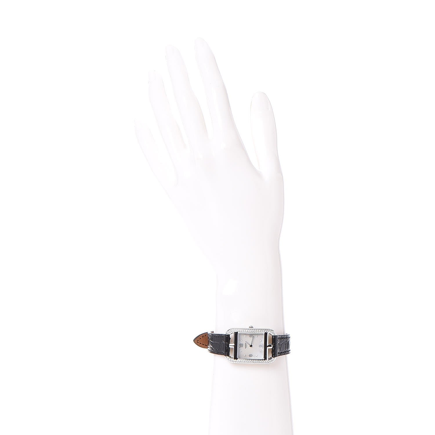 Hermes Stainless Steel Alligator Diamond Bezel Mother of Pearl 23mm Cape Cod Quartz Watch Noir 2 of 11
