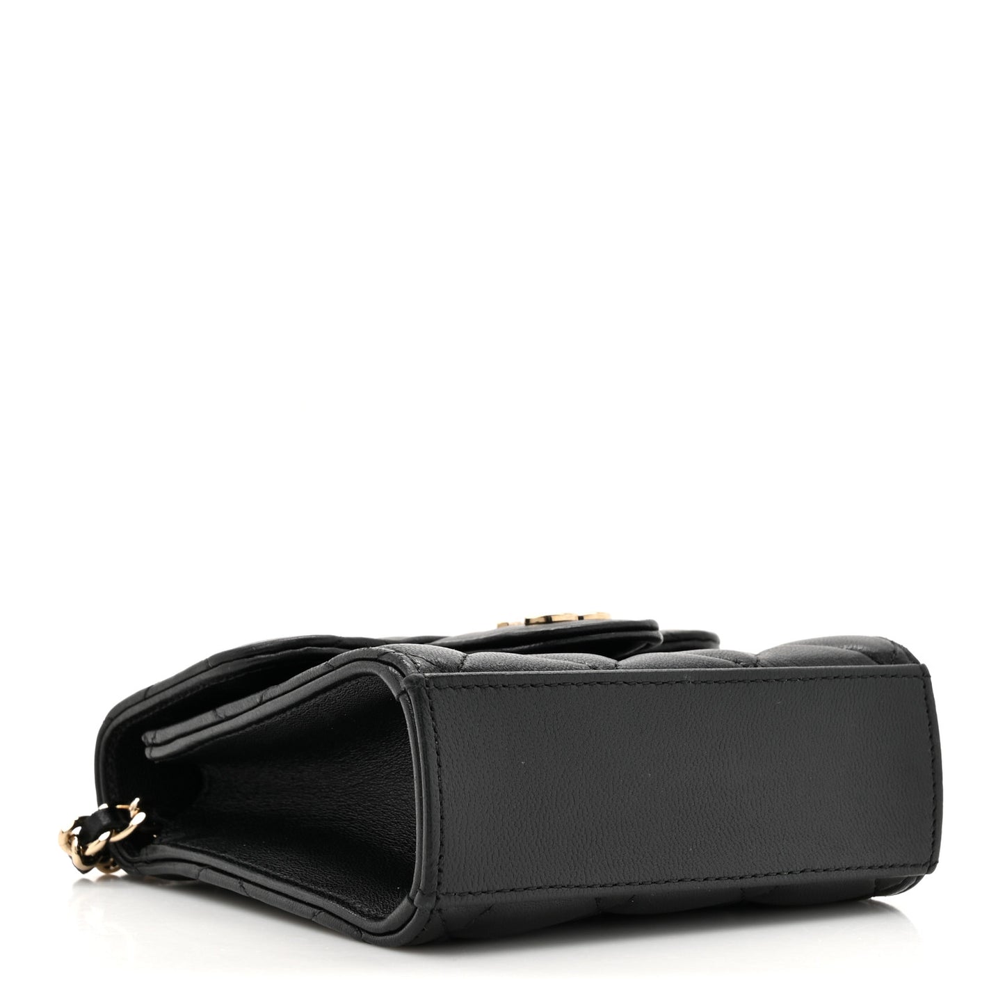 Lambskin Quilted Top Handle Flap Clutch With Chain Black