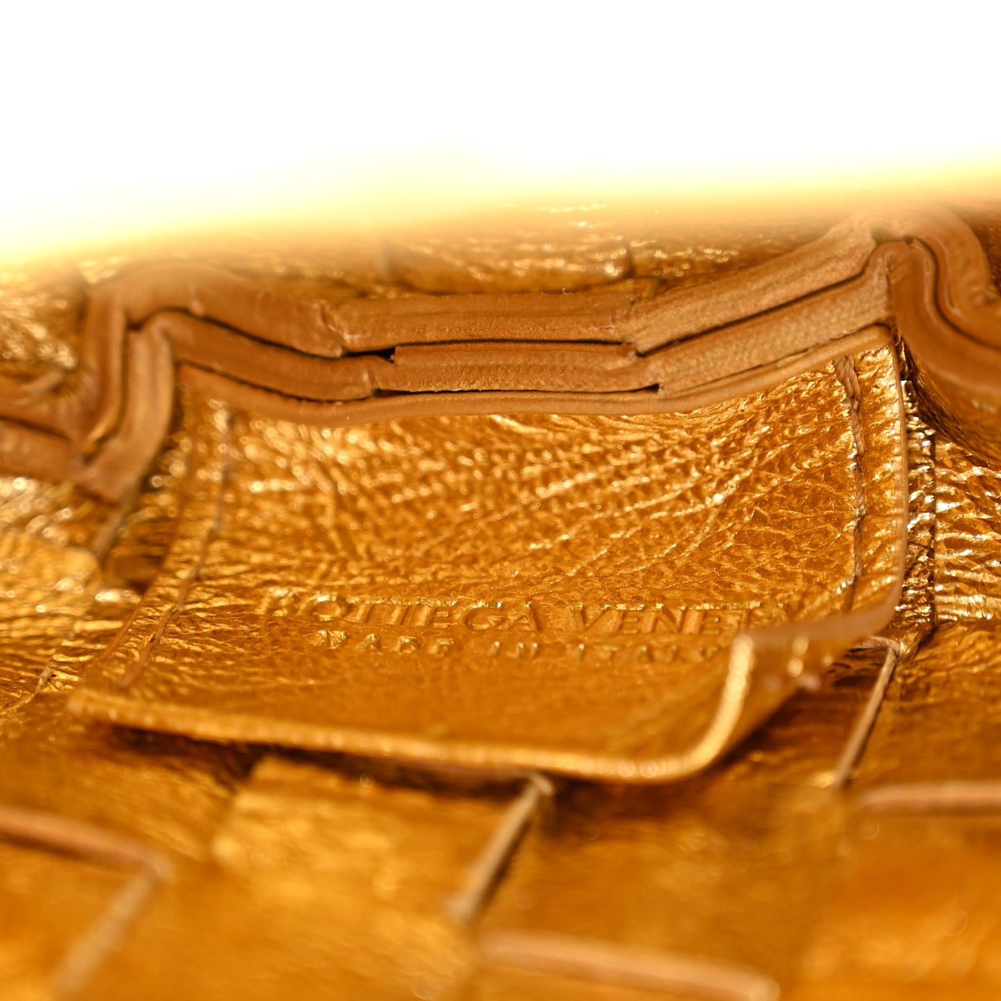 Mirror Laminated Nappa Intrecciato Mini Sardine Bag Gold