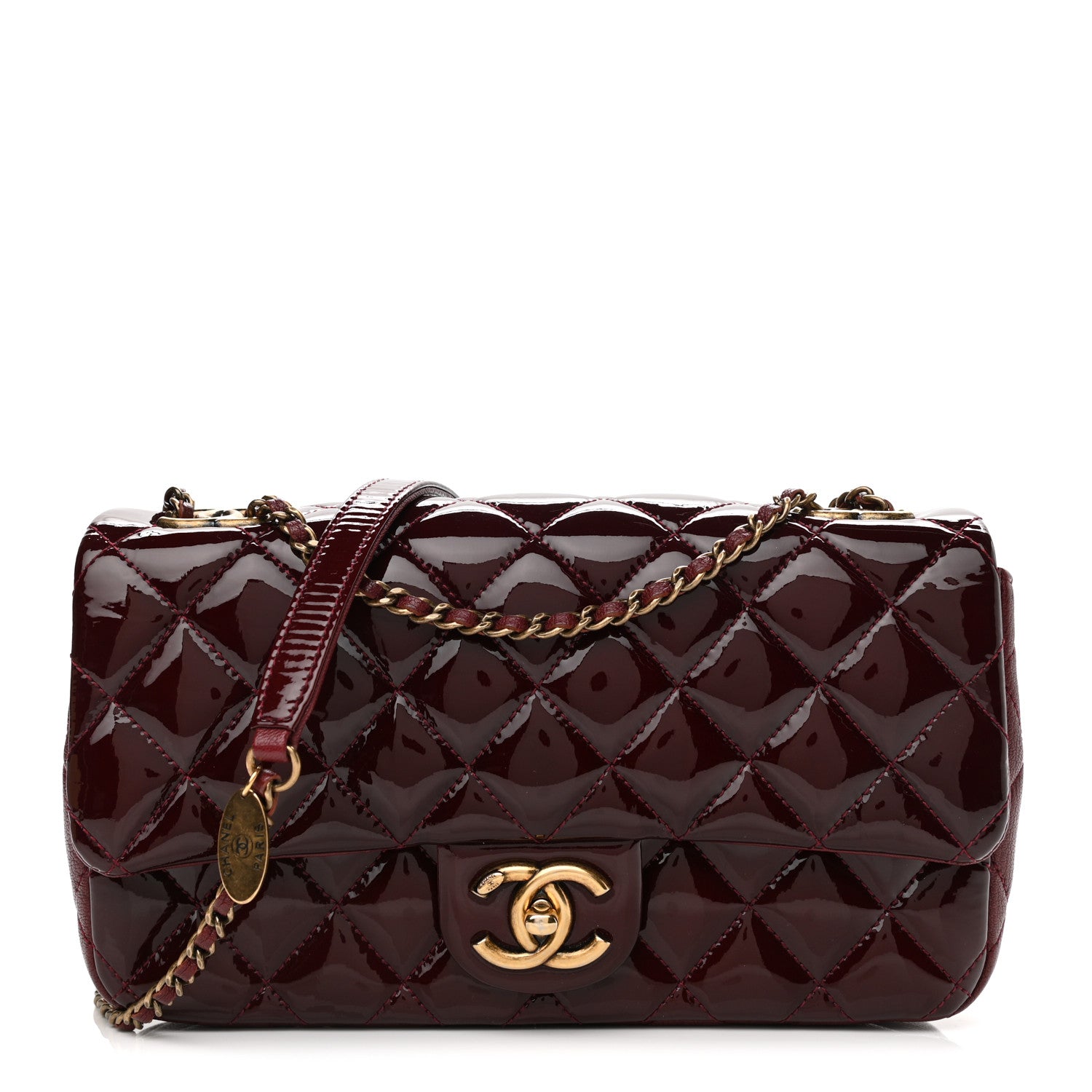 Chanel Patent Goatskin Quilted Medium CC Eyelet Flap Burgundy 1 of 12