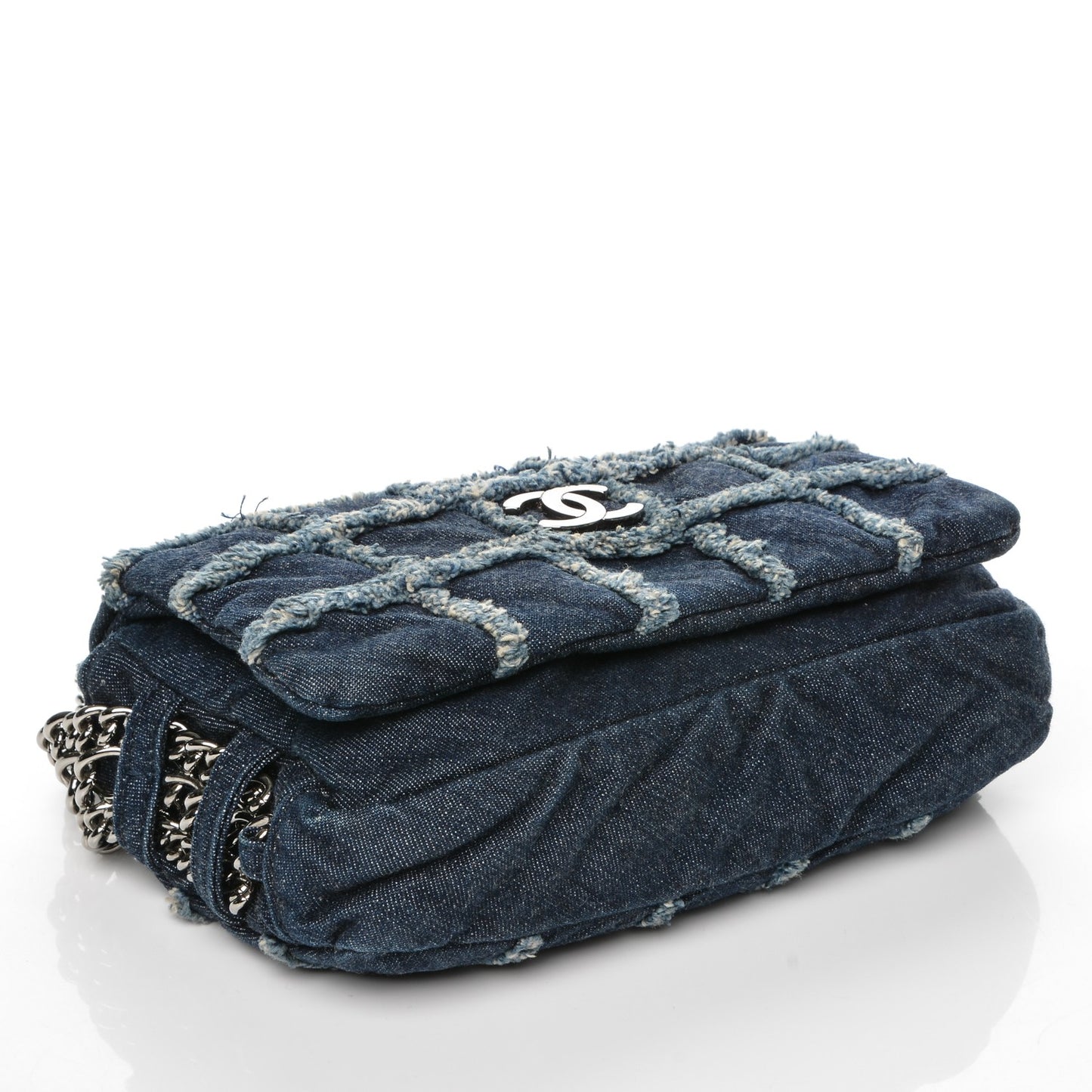 Denim Patchwork Triple Chain Flap Blue