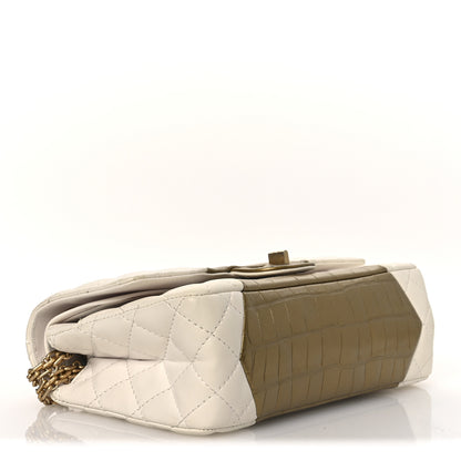 Chanel Lambskin Metallic Calfskin Crocodile Embossed 2.55 Cocodile Reissue 225 Flap White Gold 3 of 12