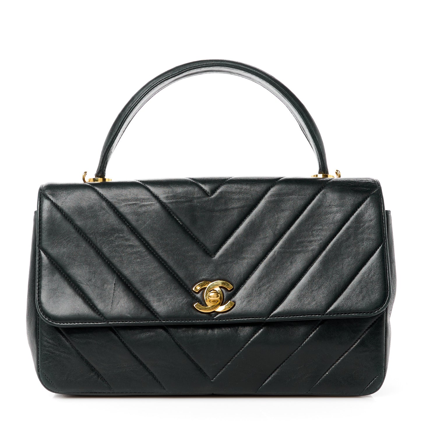 Lambskin Chevron Quilted Mini Kelly Flap Black