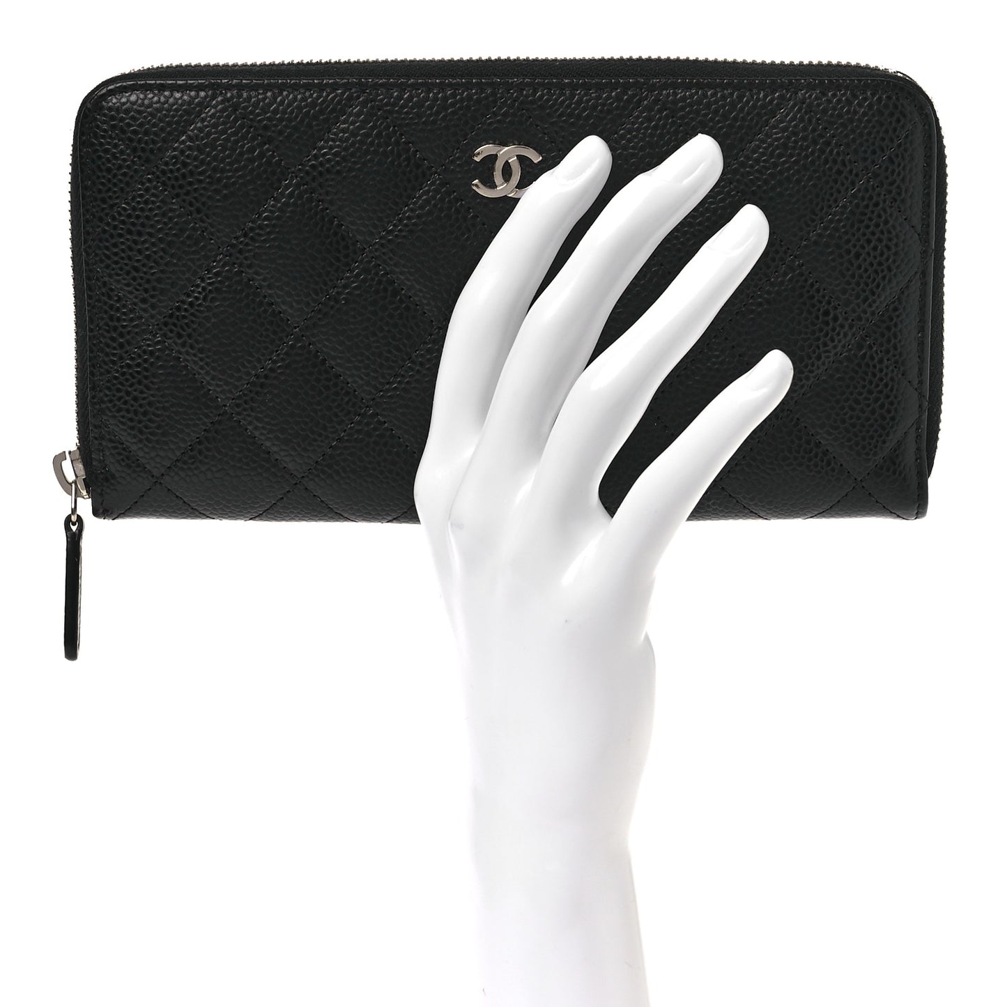 Caviar Quilted Large Gusset Zip Around Wallet Black