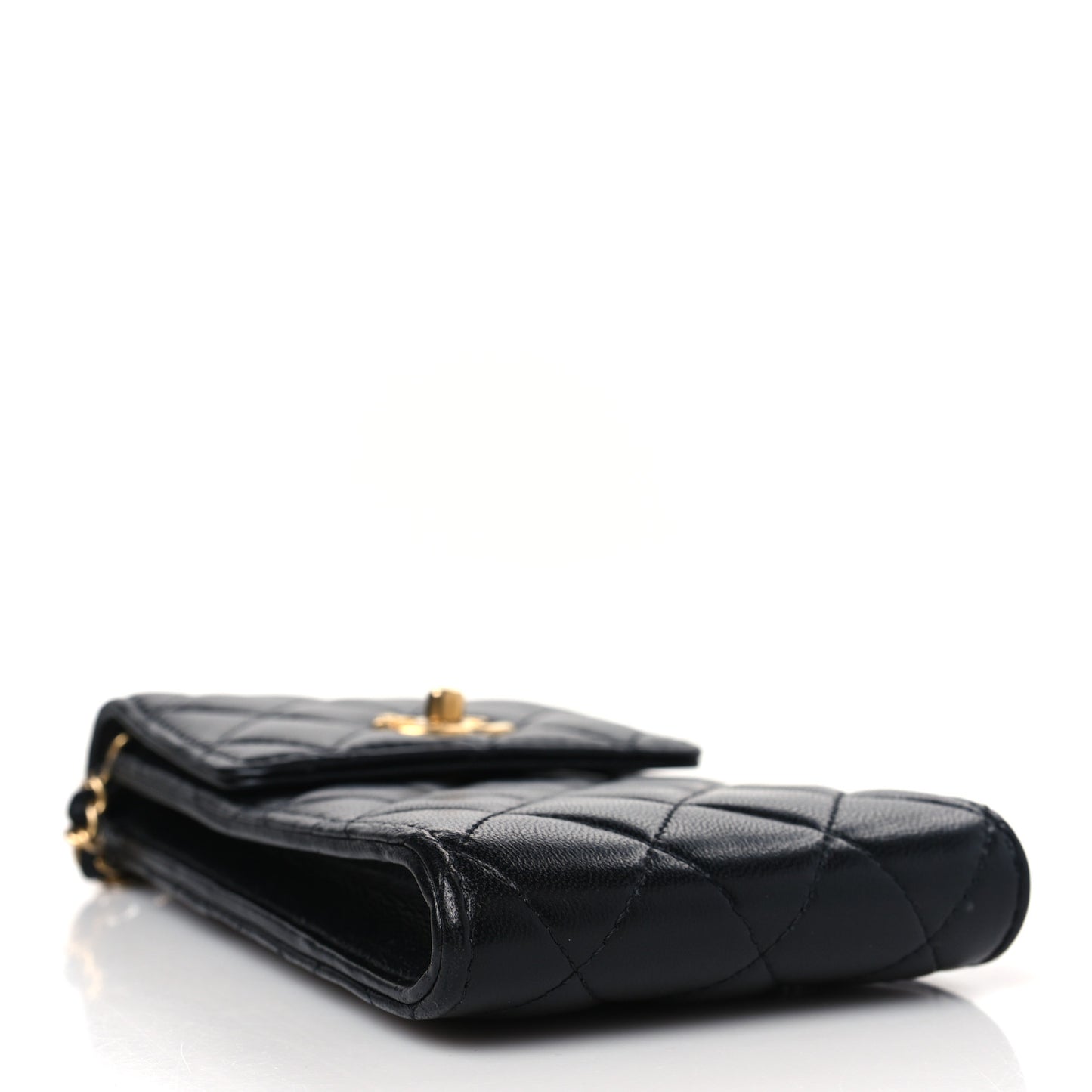 Lambskin Quilted Pearl Crush Phone Holder With Chain Black
