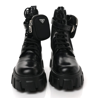 Prada Spazzolato Rois Nylon Metal Triangle Logo Monolith Pouch Pocket 55mm Boots 39 Black 2 of 8