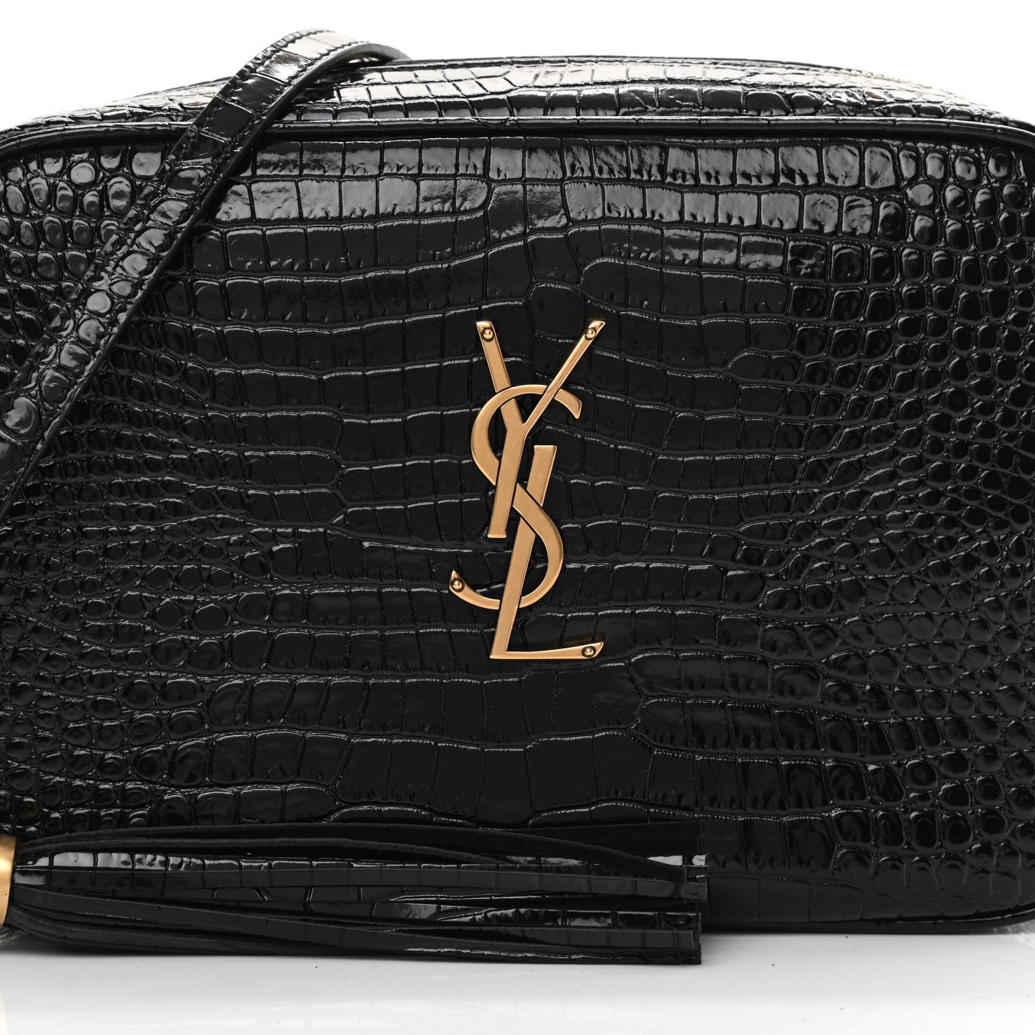 Saint Laurent Patent Calfskin Crocodile Embossed Monogram Lou Camera Bag Black 7 of 9