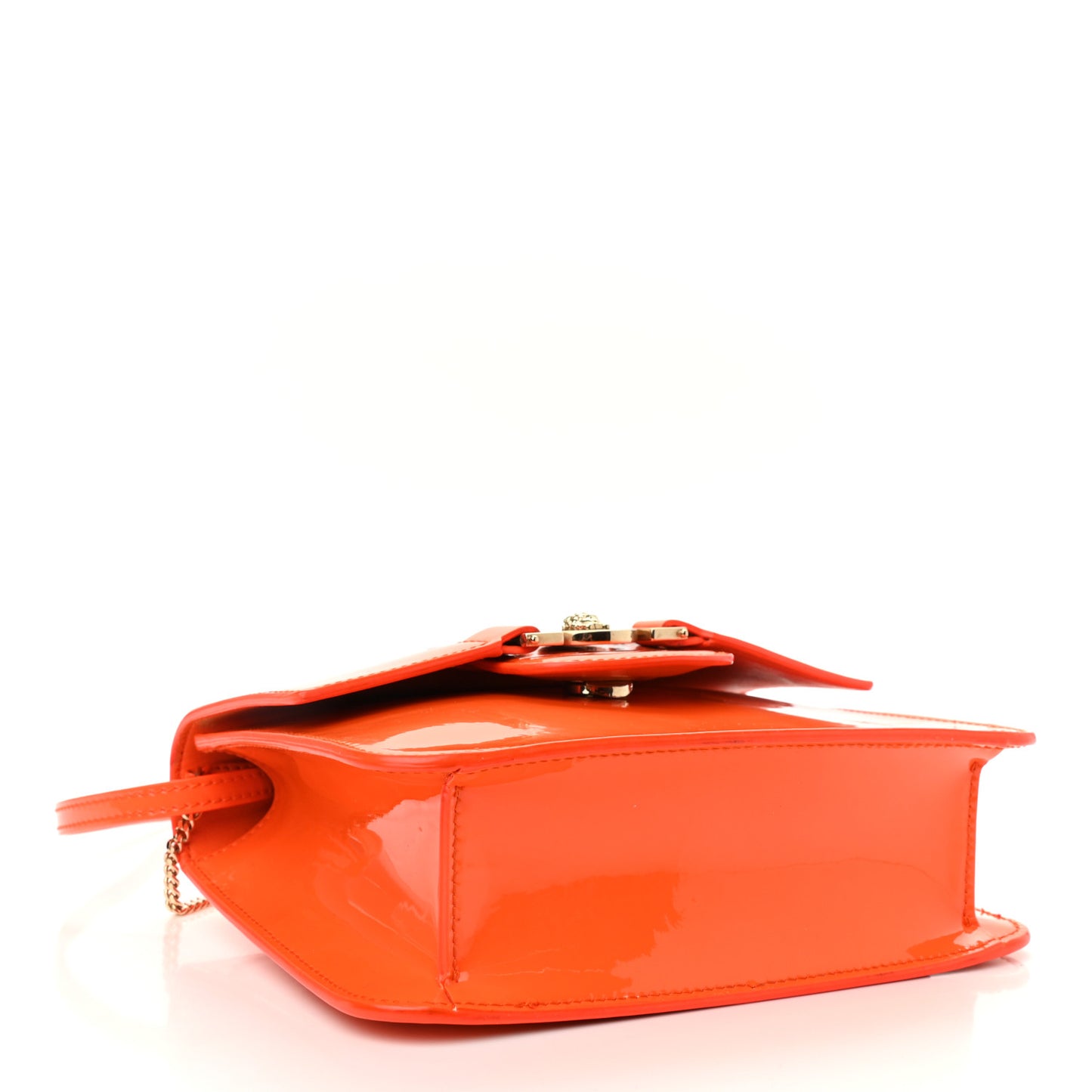 Patent Palazzo Medusa Chain Shoulder Bag Orange