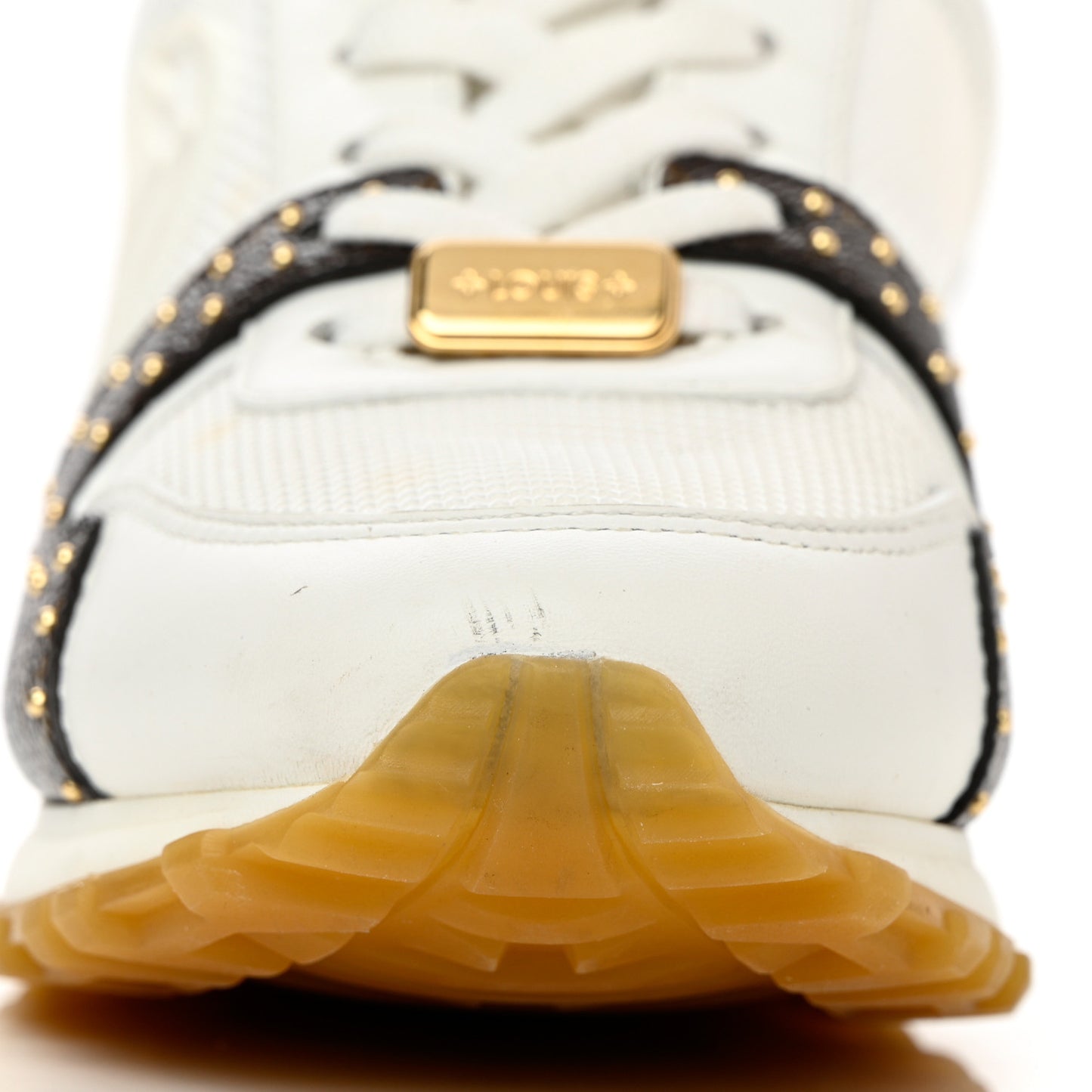 Calfskin Monogram Embellished Run Away Sneakers 36 White