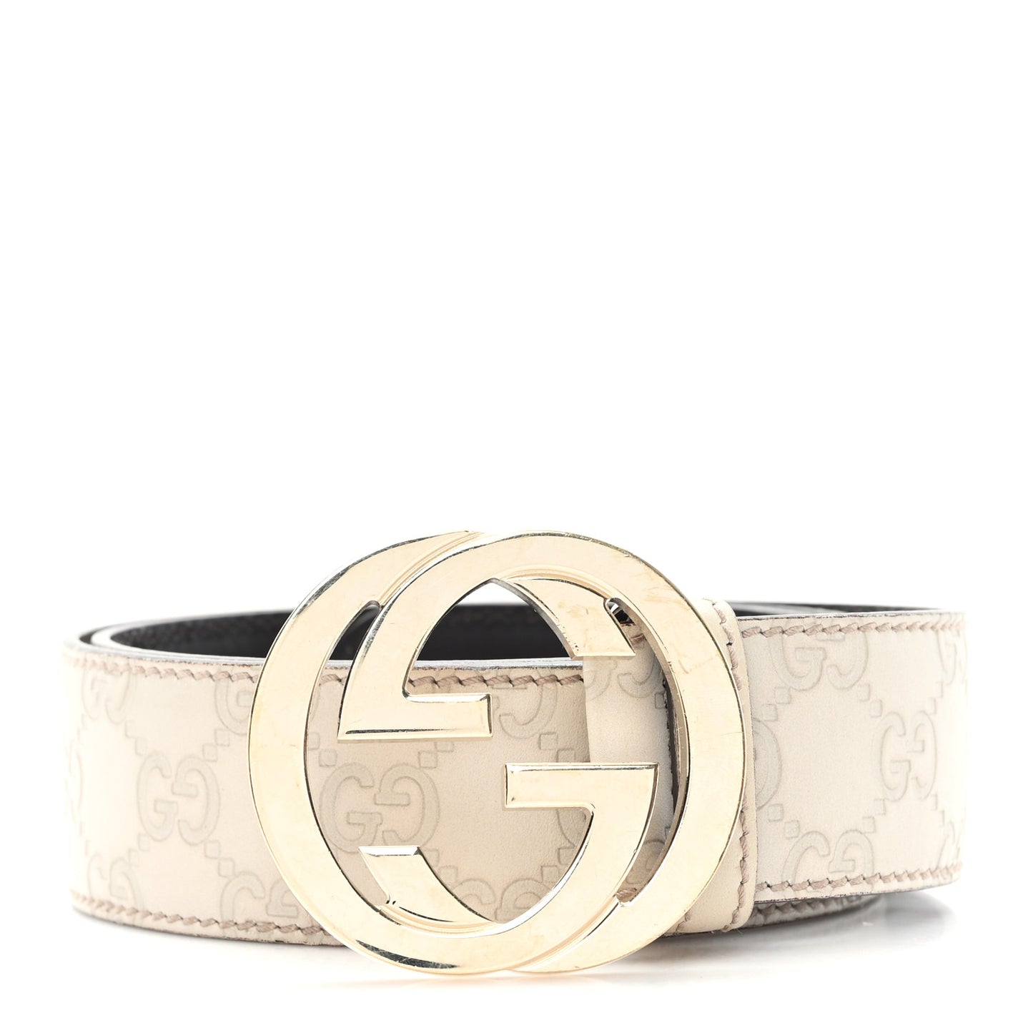Guccissima Signature Interlocking G 37mm Belt  85 34 Mystic White