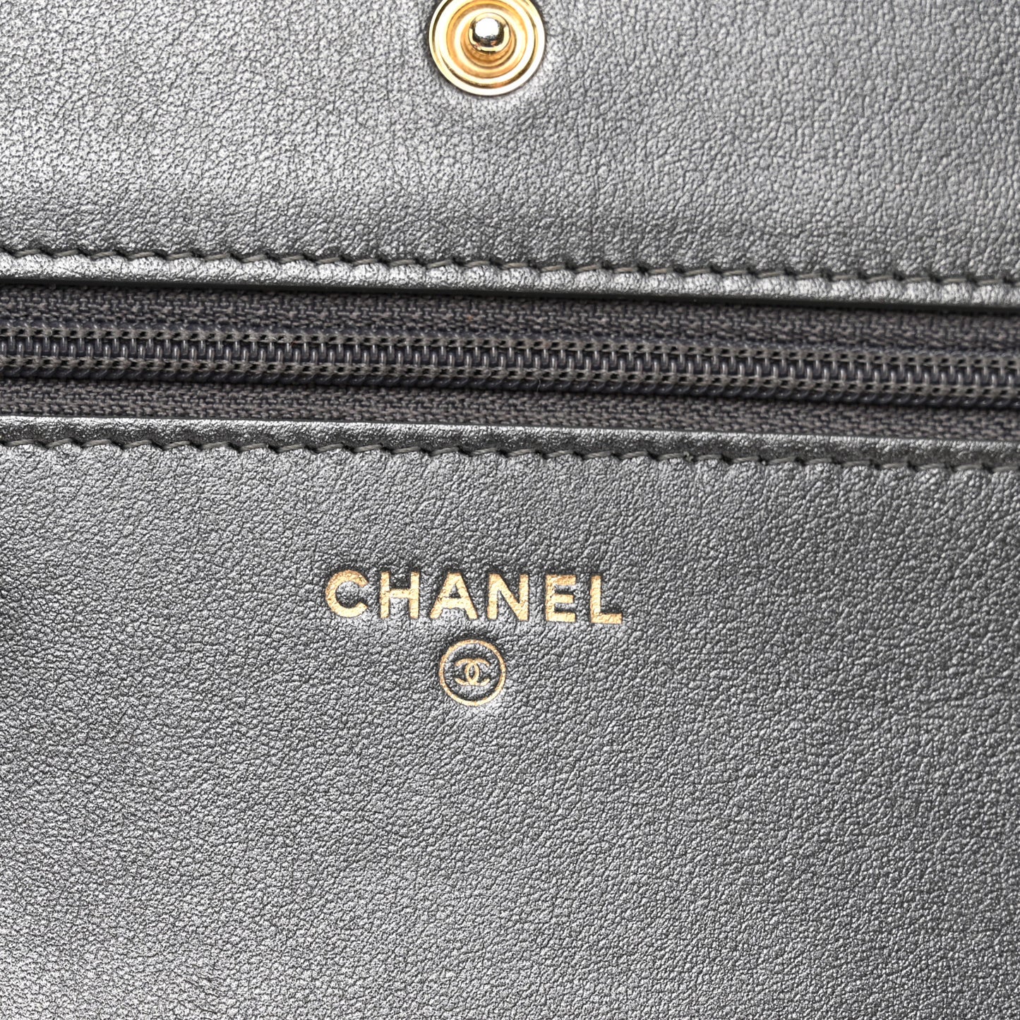 Iridescent Calfskin Velvet Stripe Wallet On Chain WOC Charcoal