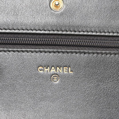 Chanel Iridescent Calfskin Velvet Stripe Wallet On Chain WOC Charcoal 7 of 12