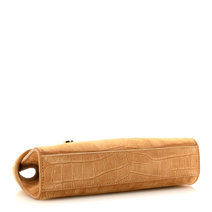 Salvatore Ferragamo Suede Alligator Embossed Mini Hug Crossbody Bag Natural Brown 4 of 10