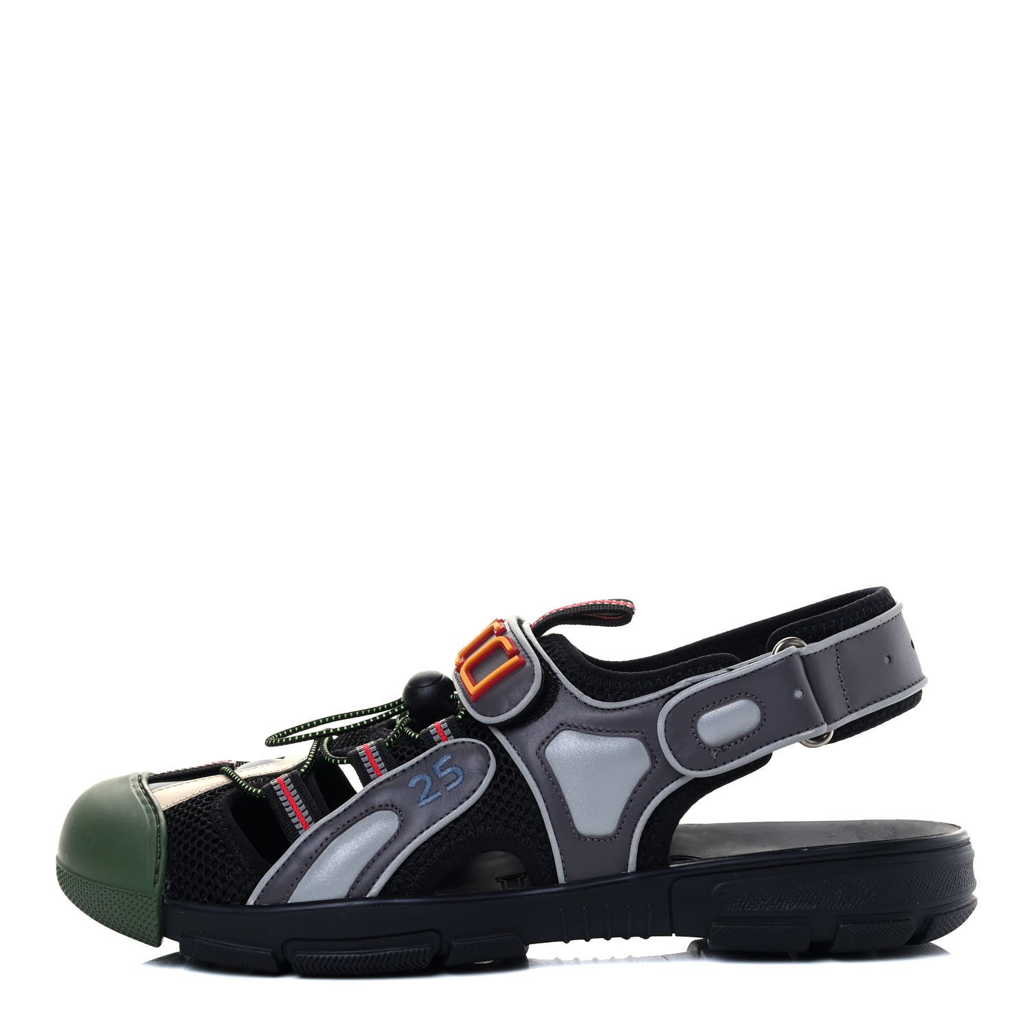 Gucci Mesh Fabric Mens Tinsel Sport Sandals 11 Black Silver Green 1 of 13
