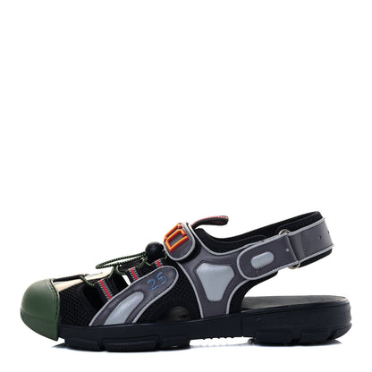Gucci Mesh Fabric Mens Tinsel Sport Sandals 11 Black Silver Green 1 of 13