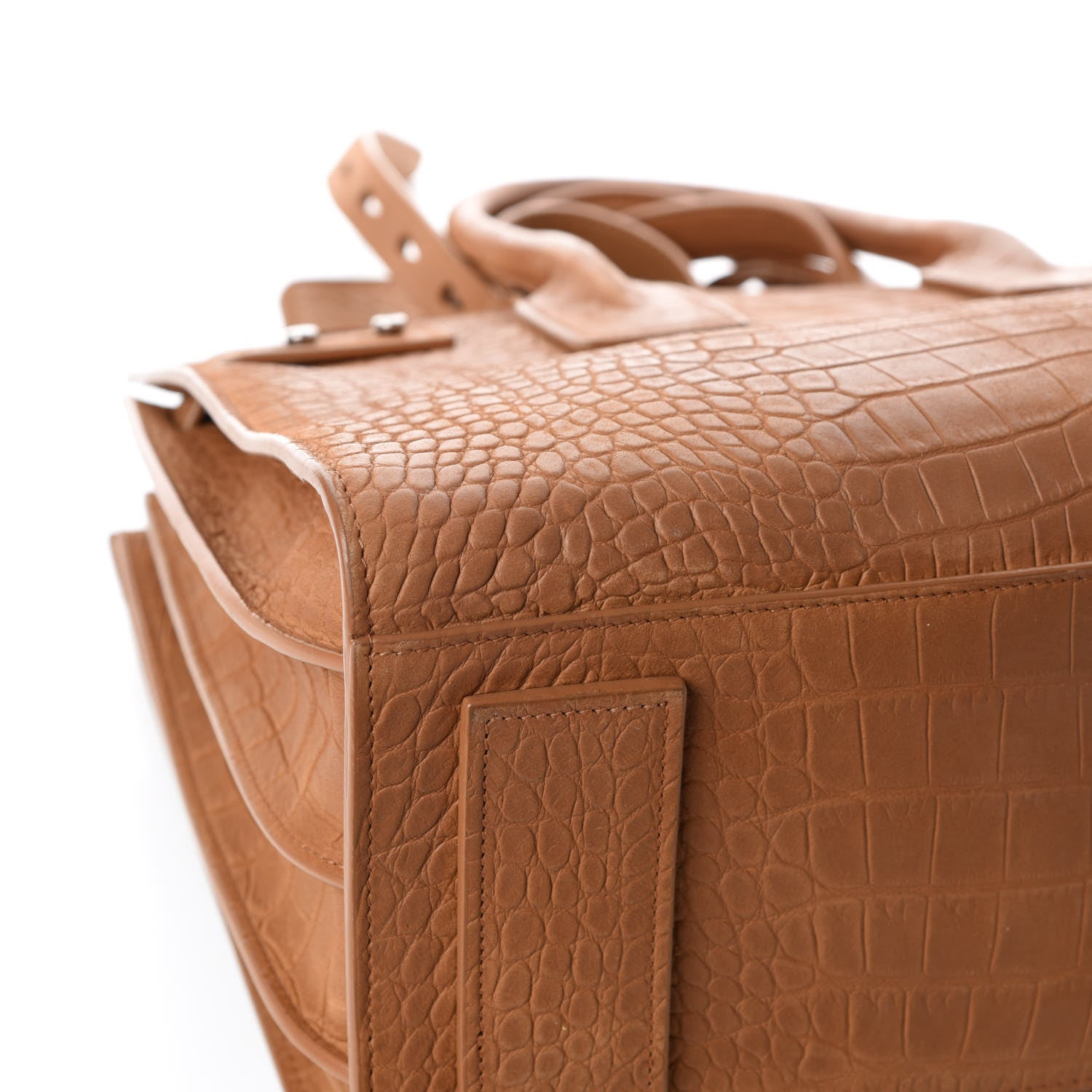 Saint Laurent Crocodile Embossed Suede Small Supple Sac de Jour Tan 13 of 14