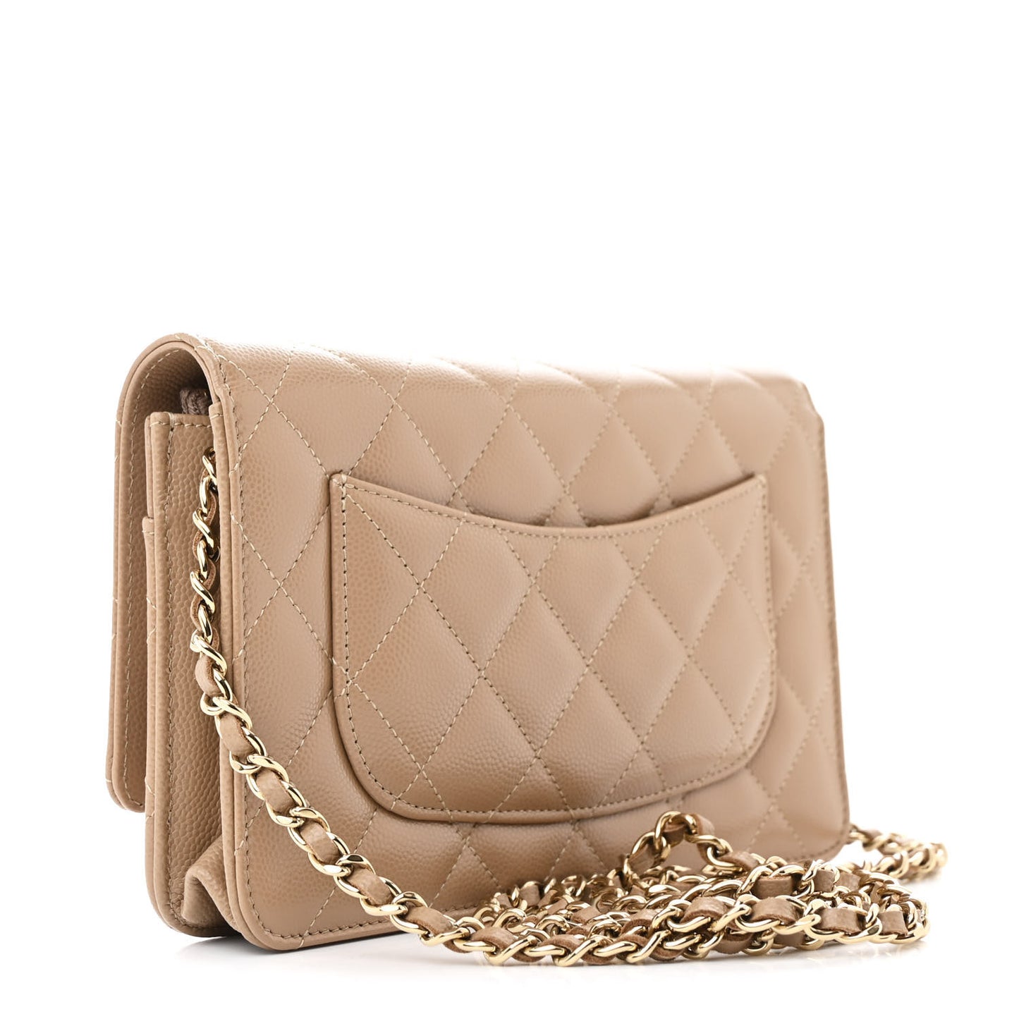 Caviar Quilted Wallet on Chain WOC Dark Beige