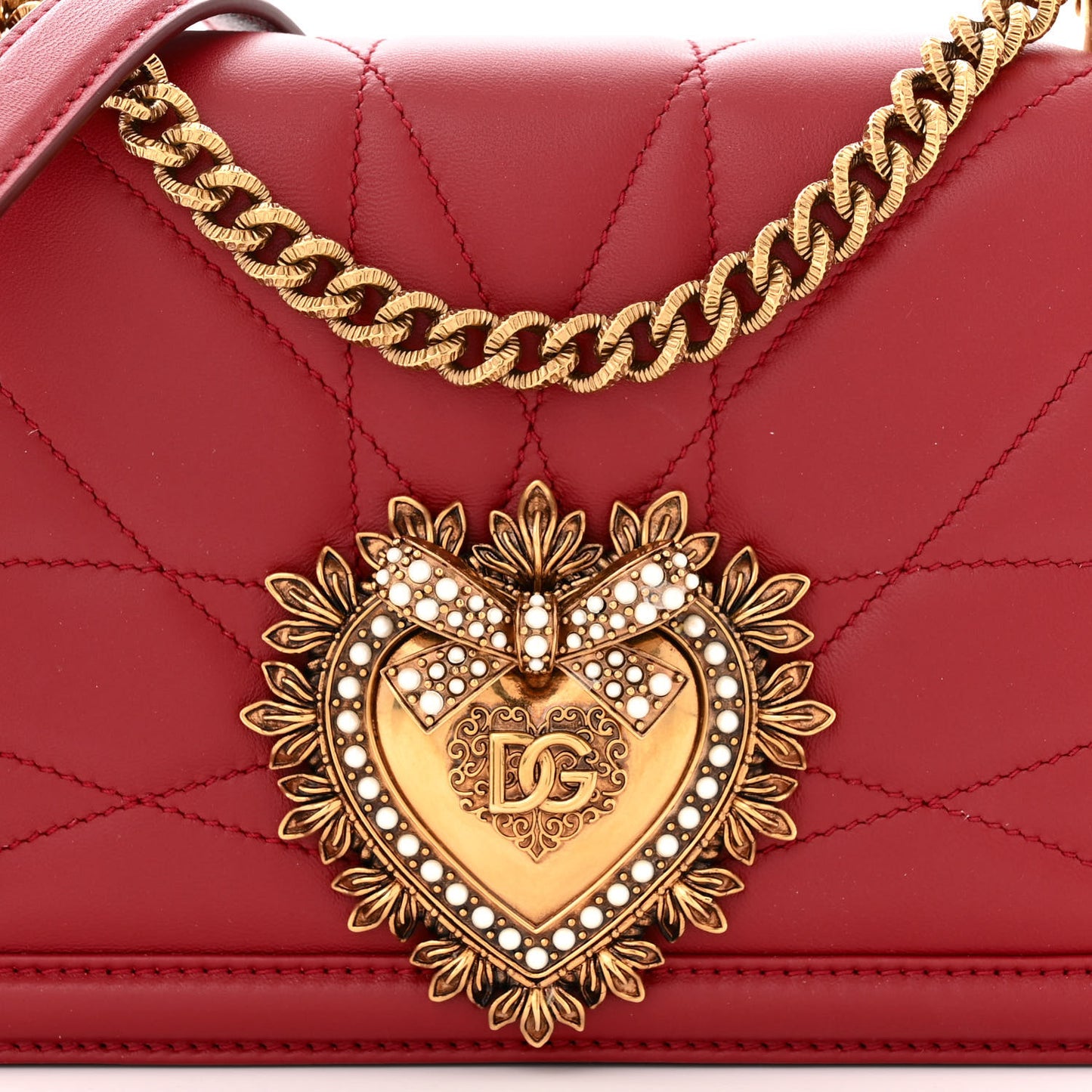 DOLCE &amp; GABBANA Calfskin Medium Devotion Crossbody Bag Red