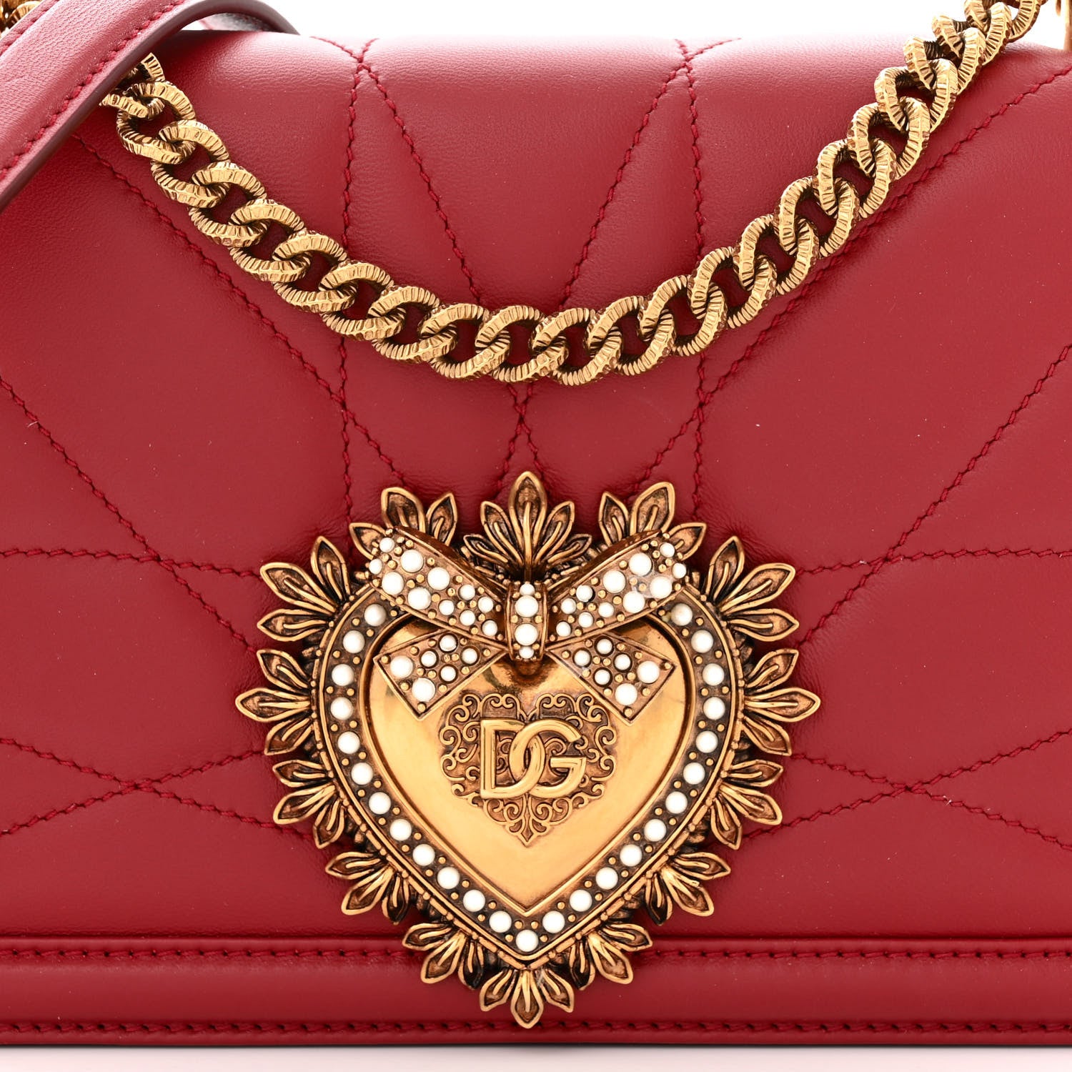Dolce & Gabbana DOLCE &amp; GABBANA Calfskin Medium Devotion Crossbody Bag Red 7 of 10