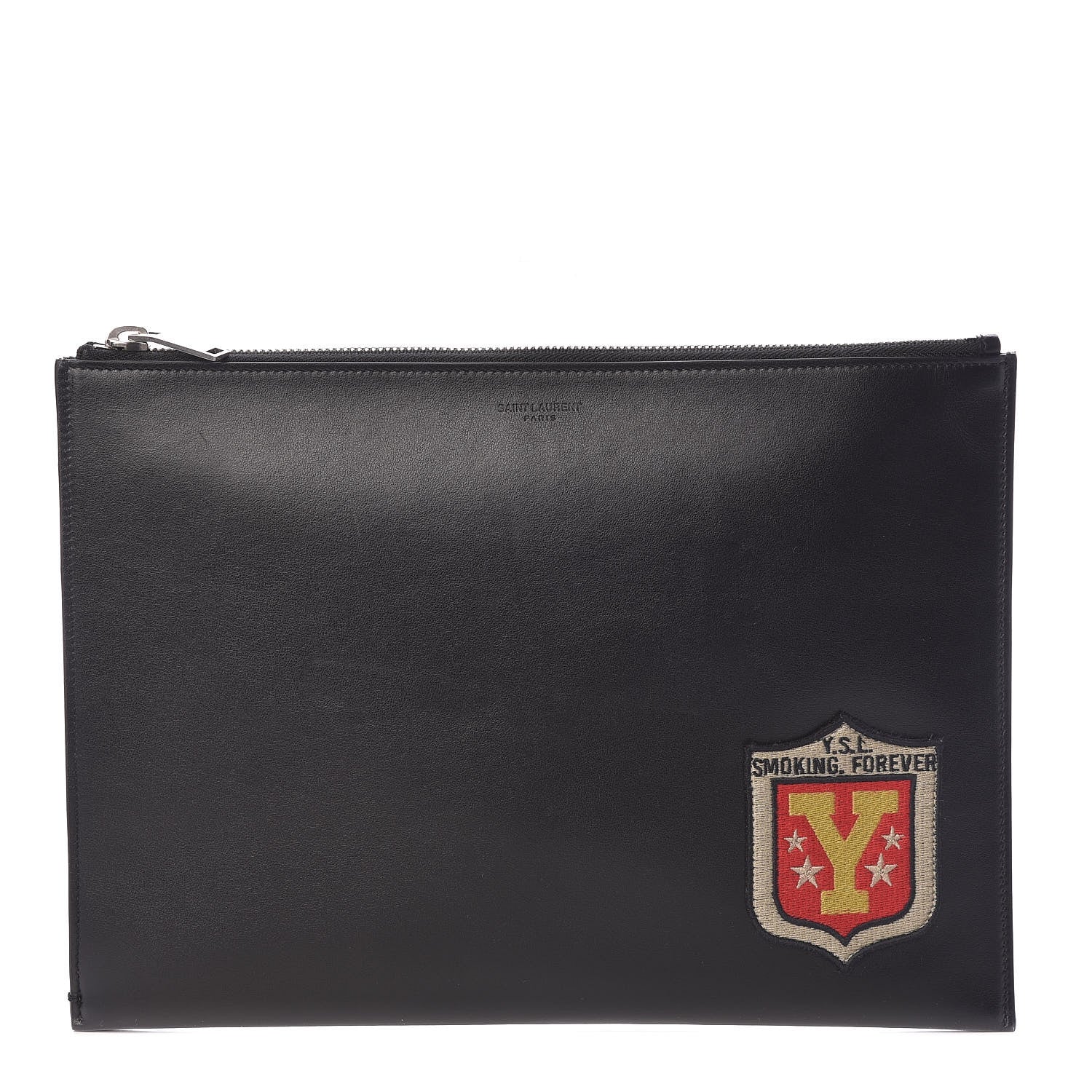 Saint Laurent Calfskin Embroidered iPad Pouch Black 1 of 7