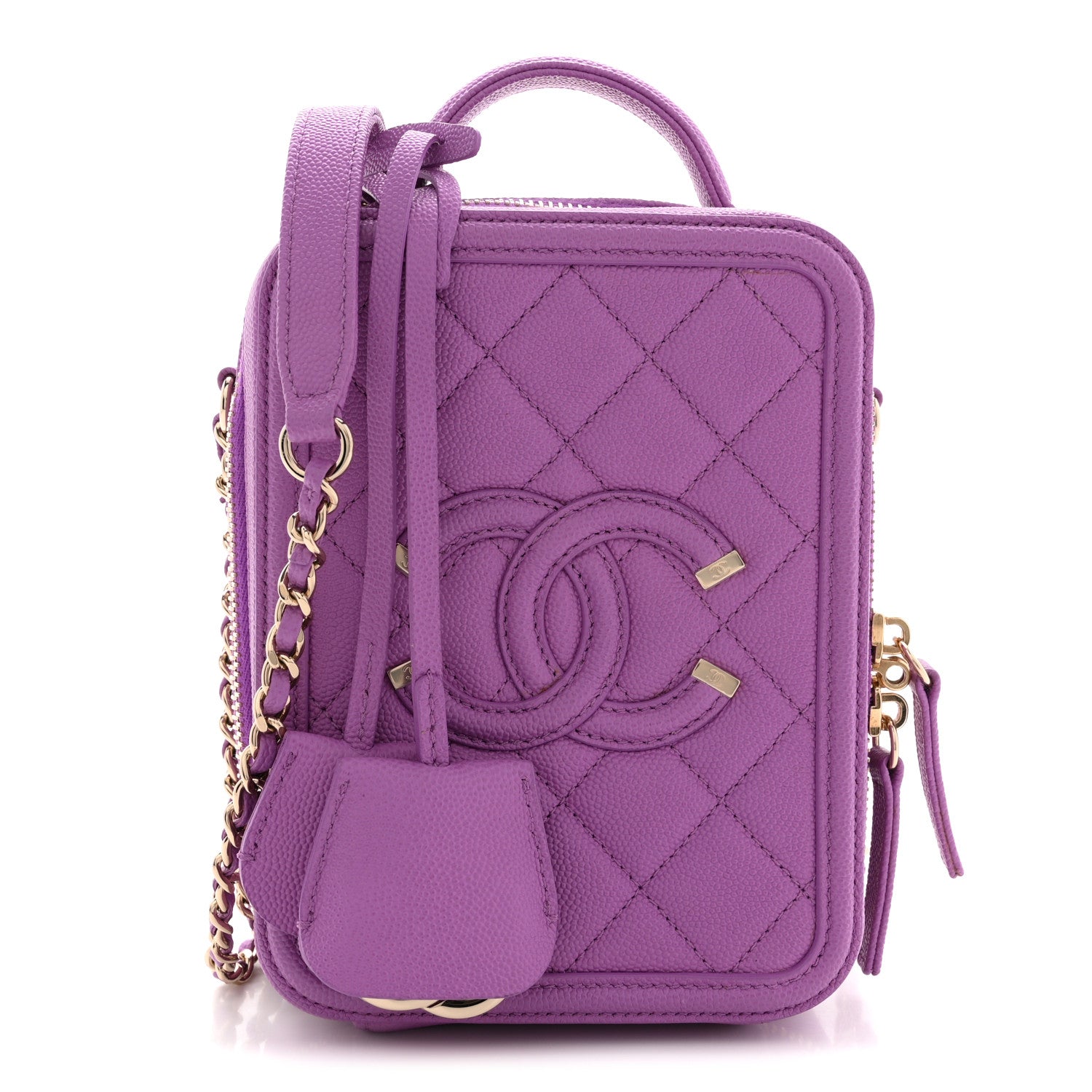 Chanel Caviar Quilted CC North South Filigree Vanity Case Purple 1 of 12