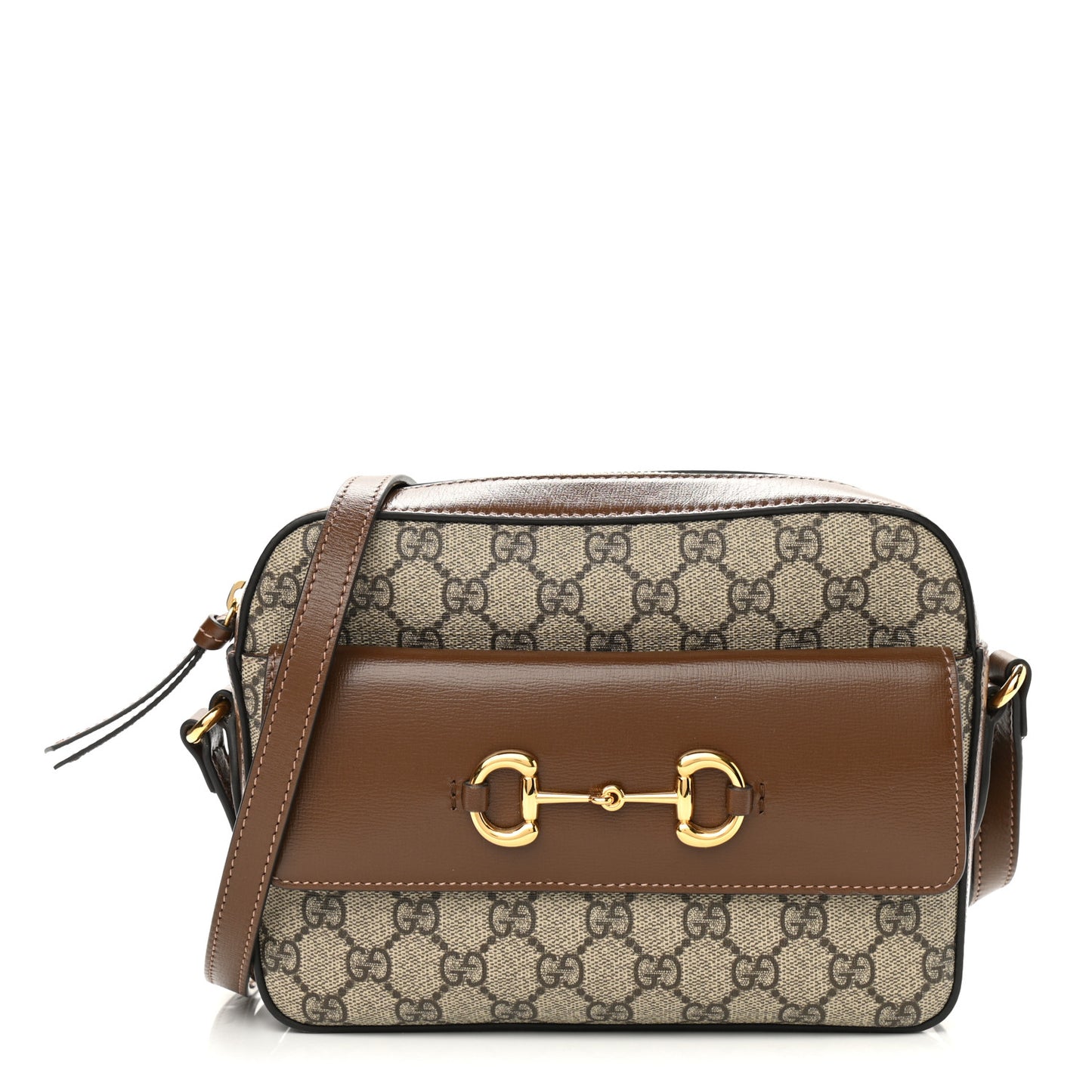 GG Supreme Monogram Small Horsebit 1955 Shoulder Bag Beige Brown Sugar