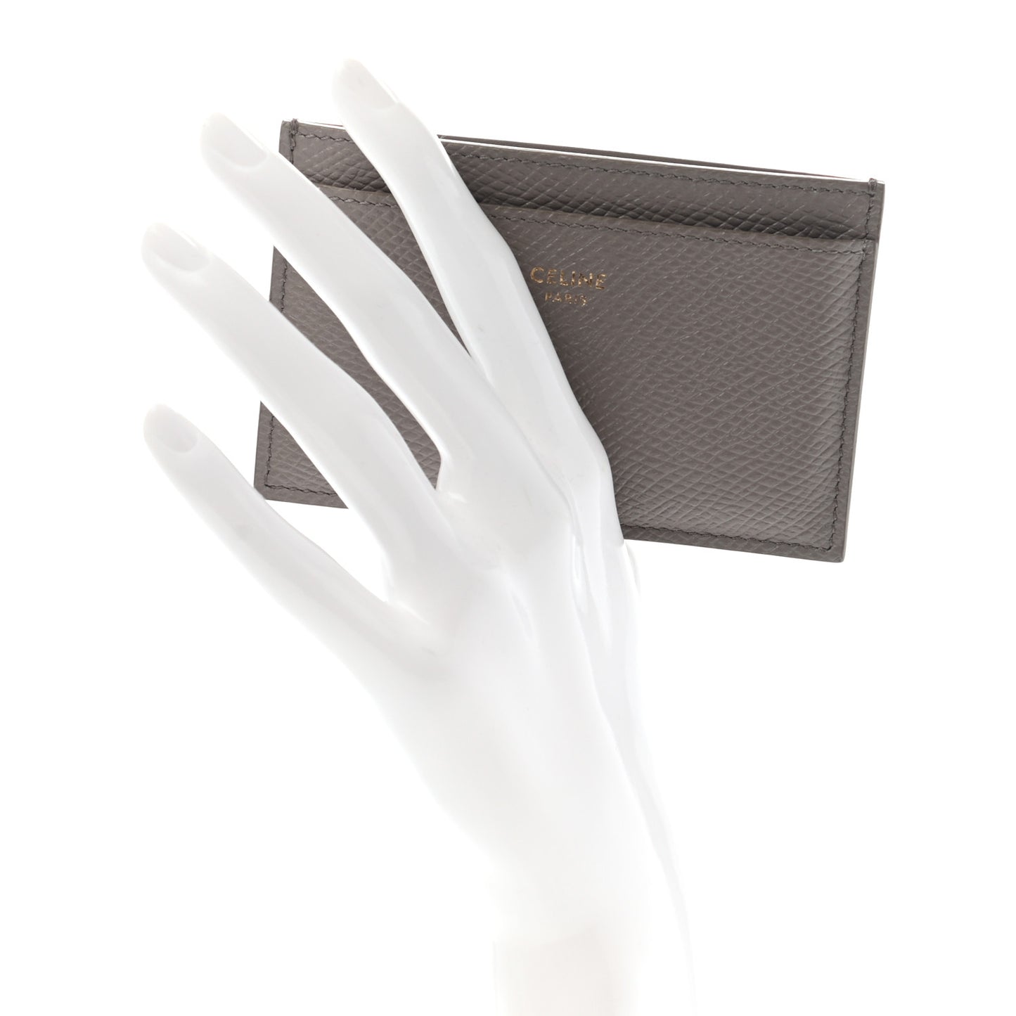 Grained Calfskin Card Holder Pebble
