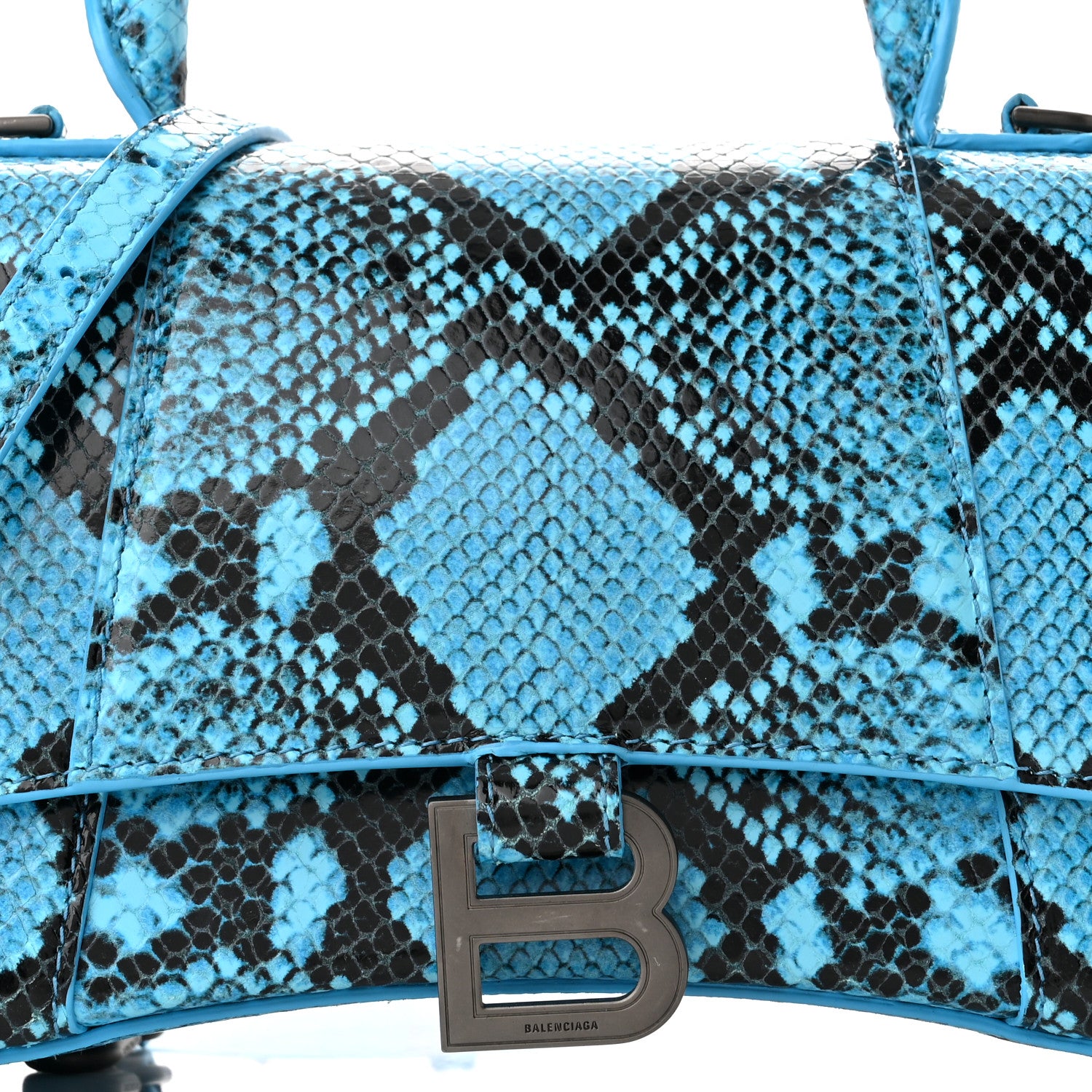 Balenciaga Shiny Calfskin Python Effect Small Hourglass Top Handle Bag Azur Black 8 of 12