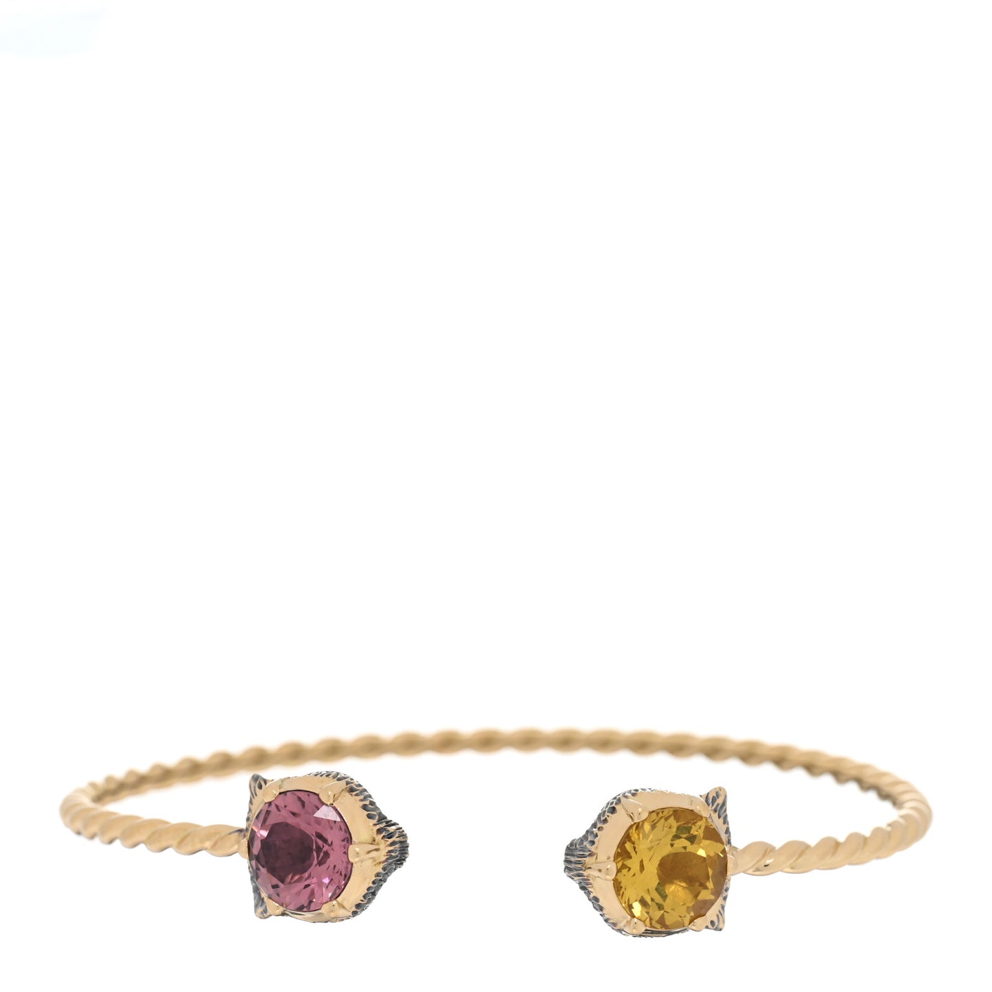 18K Yellow Gold Diamond Citrine Pink Tourmaline Marche des Merveilles Feline Cuff Bracelet