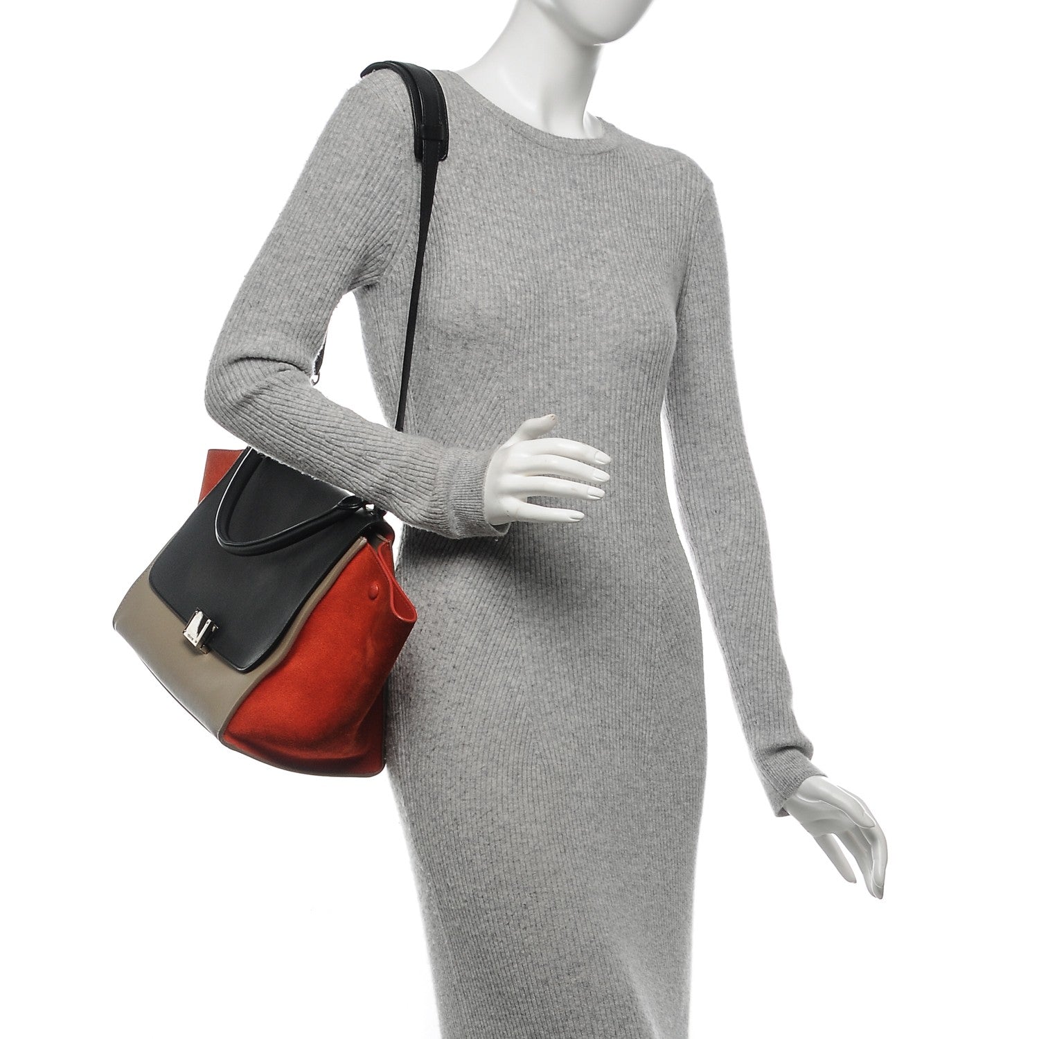 Celine Smooth Calfskin Suede Medium Tri-Color Trapeze 2 of 9