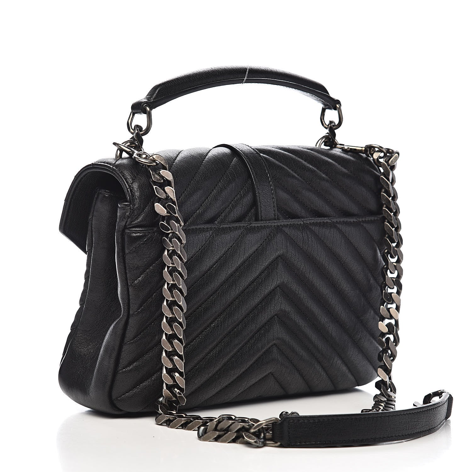 Saint Laurent Sheepskin Matelasse Chevron Monogram Medium College Bag Black 3 of 11