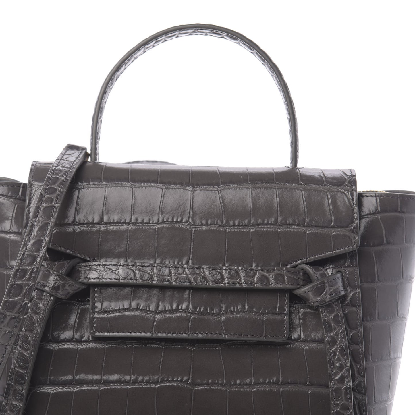 Calfskin Crocodile Embossed Nano Belt Bag Grey