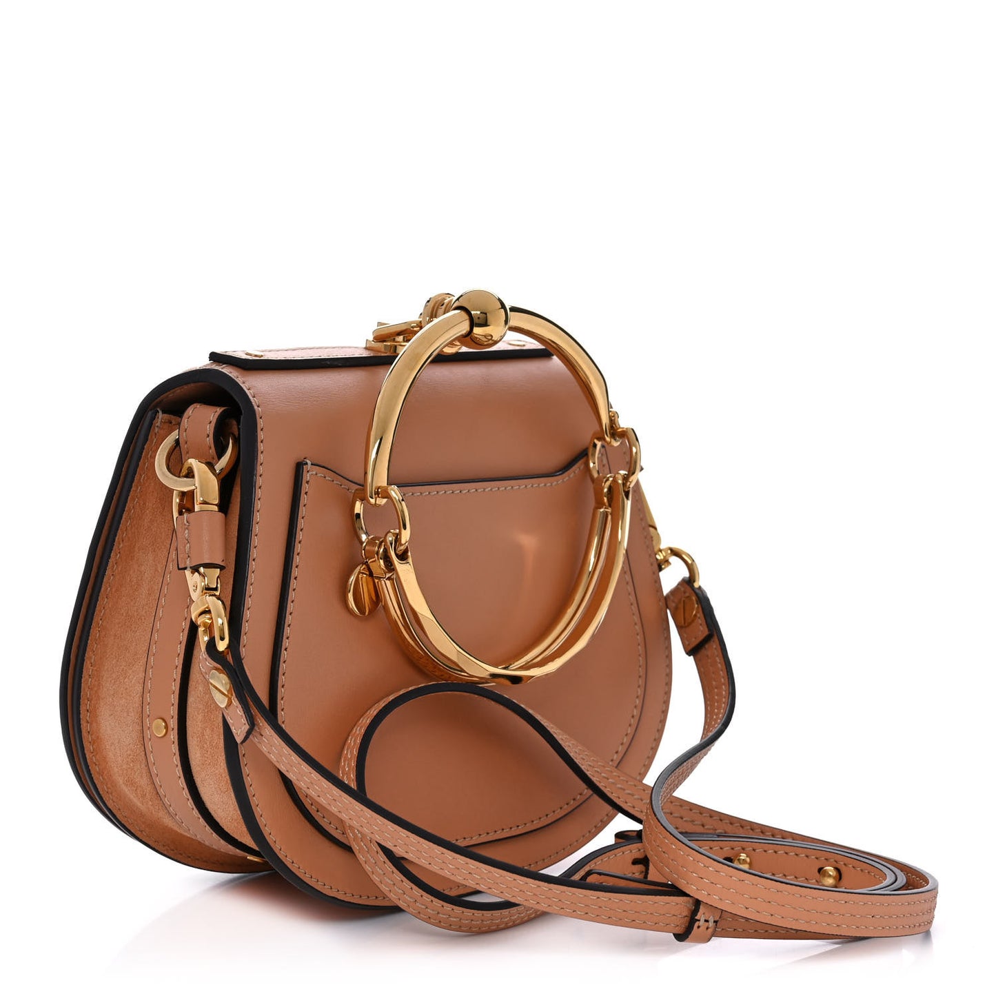 Calfskin Suede Quilted Small Nile Bracelet Bag Caramel