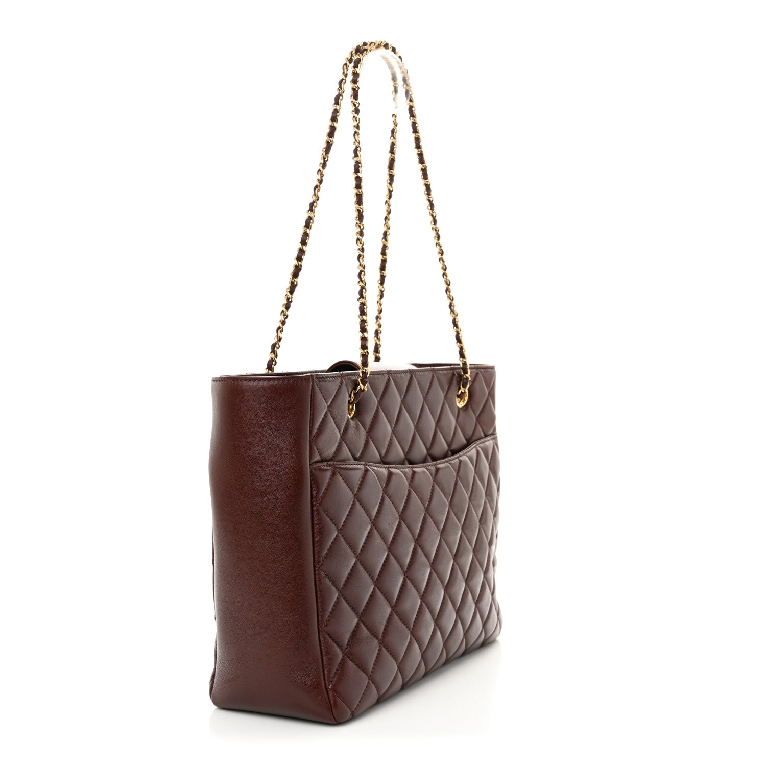 Chanel Shiny Lambskin Quilted Medium Shopping Tote Dark Brown 3 of 11