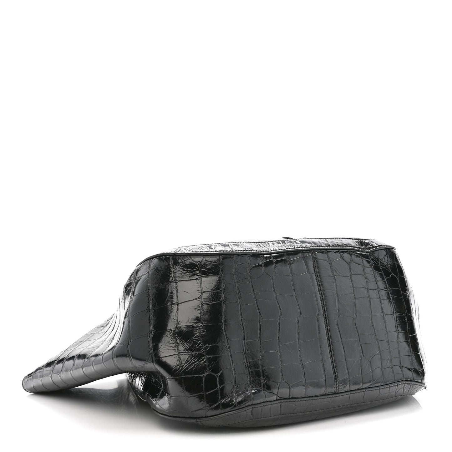 Calfskin Crocodile Embossed Greca Goddess Tote Bag Black