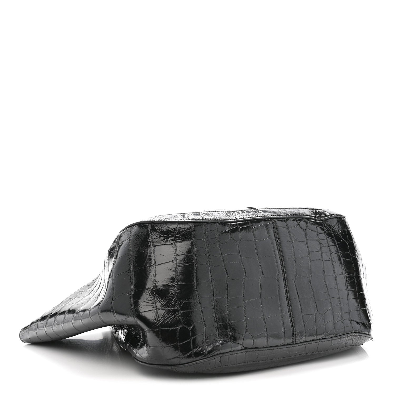 Versace Calfskin Crocodile Embossed Greca Goddess Tote Bag Black 4 of 13