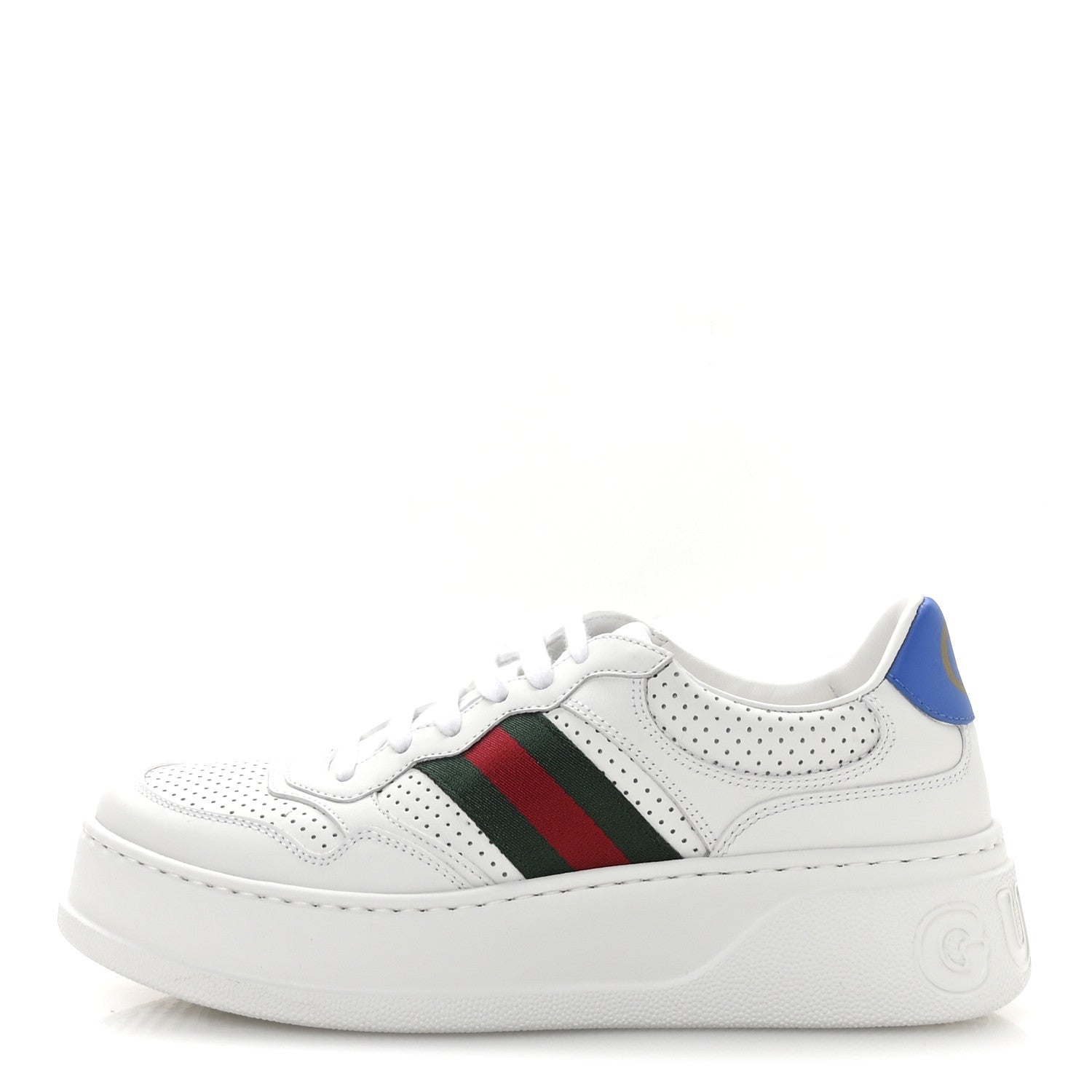 Gucci Calfskin Web Perforated Womens Platform 55mm Sneakers 39 White Bright Splash 1 of 9