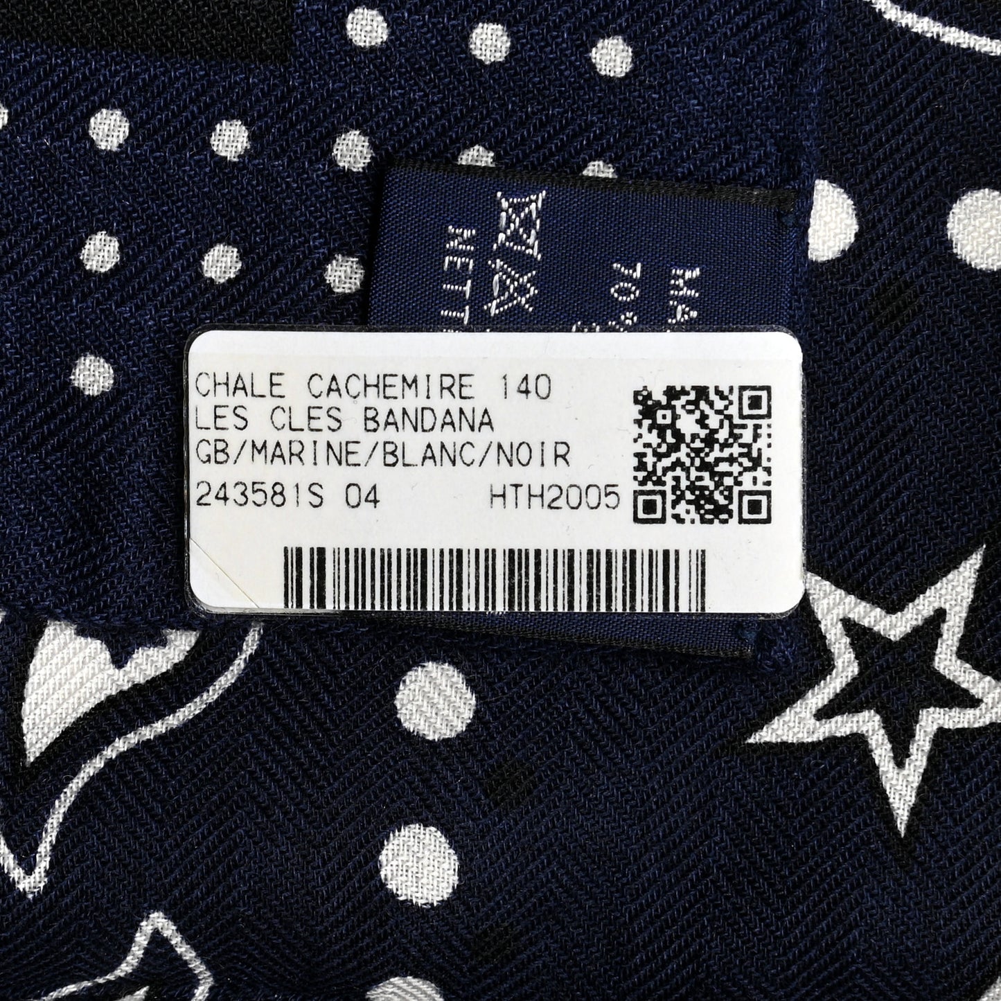 Cashmere Silk Les Cles Bandana Shawl 140 Marine Black White