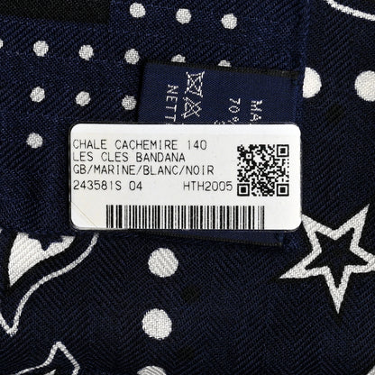 Hermes Cashmere Silk Les Cles Bandana Shawl 140 Marine Black White 6 of 6