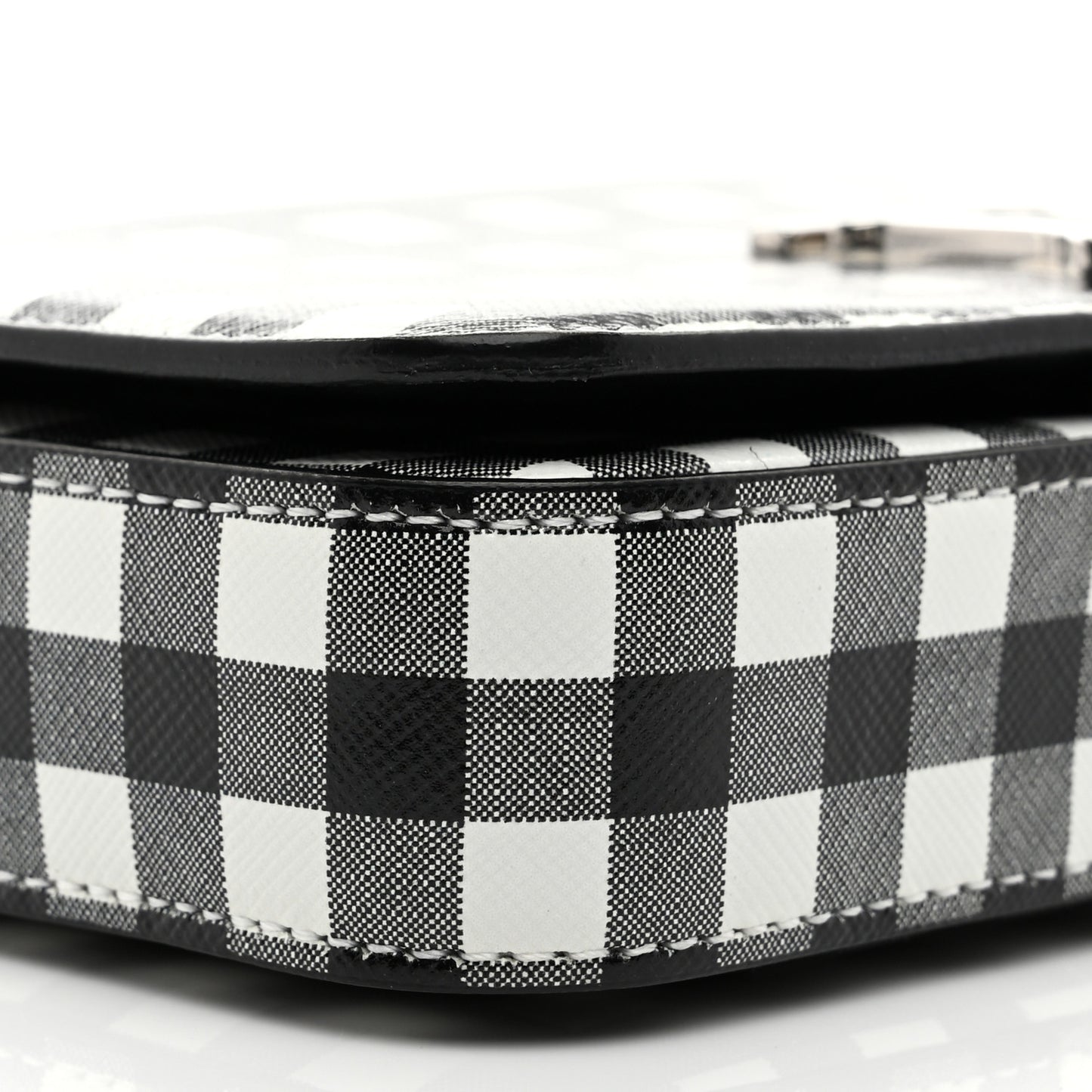 Calfskin Gingham Print Small Lola Bag Black White