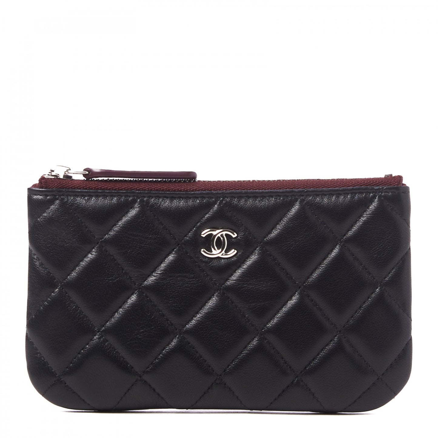 Lambskin Quilted Small Cosmetic Case Black