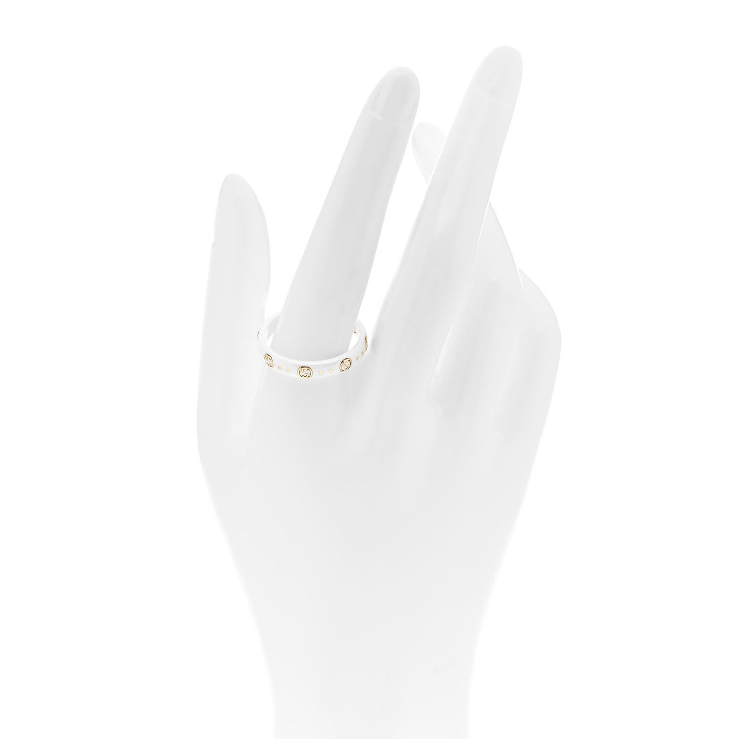 White Synthetic Corundum 18K Yellow Gold 4mm Interlocking G Icon Icon Ring 64 10.75