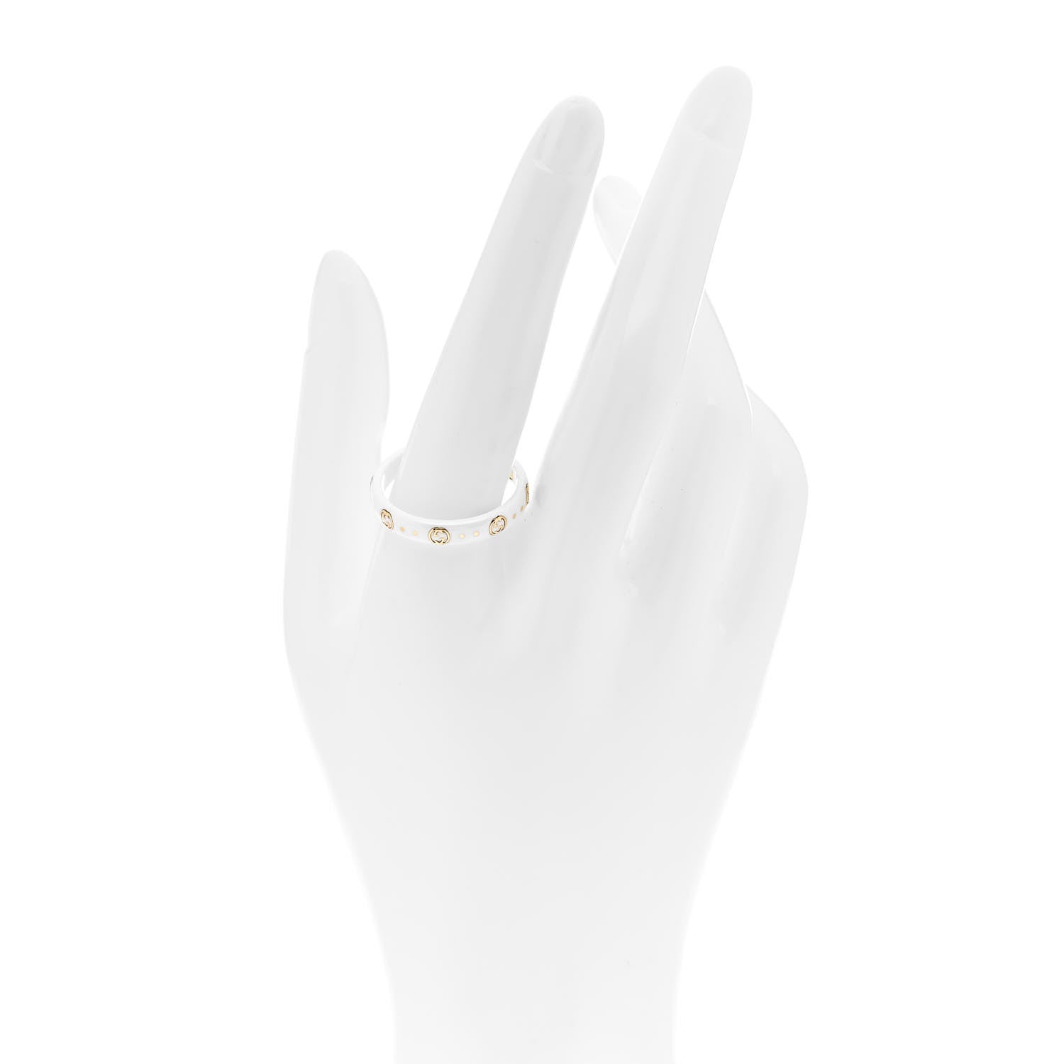 Gucci White Synthetic Corundum 18K Yellow Gold 4mm Interlocking G Icon Icon Ring 64 10.75 2 of 6