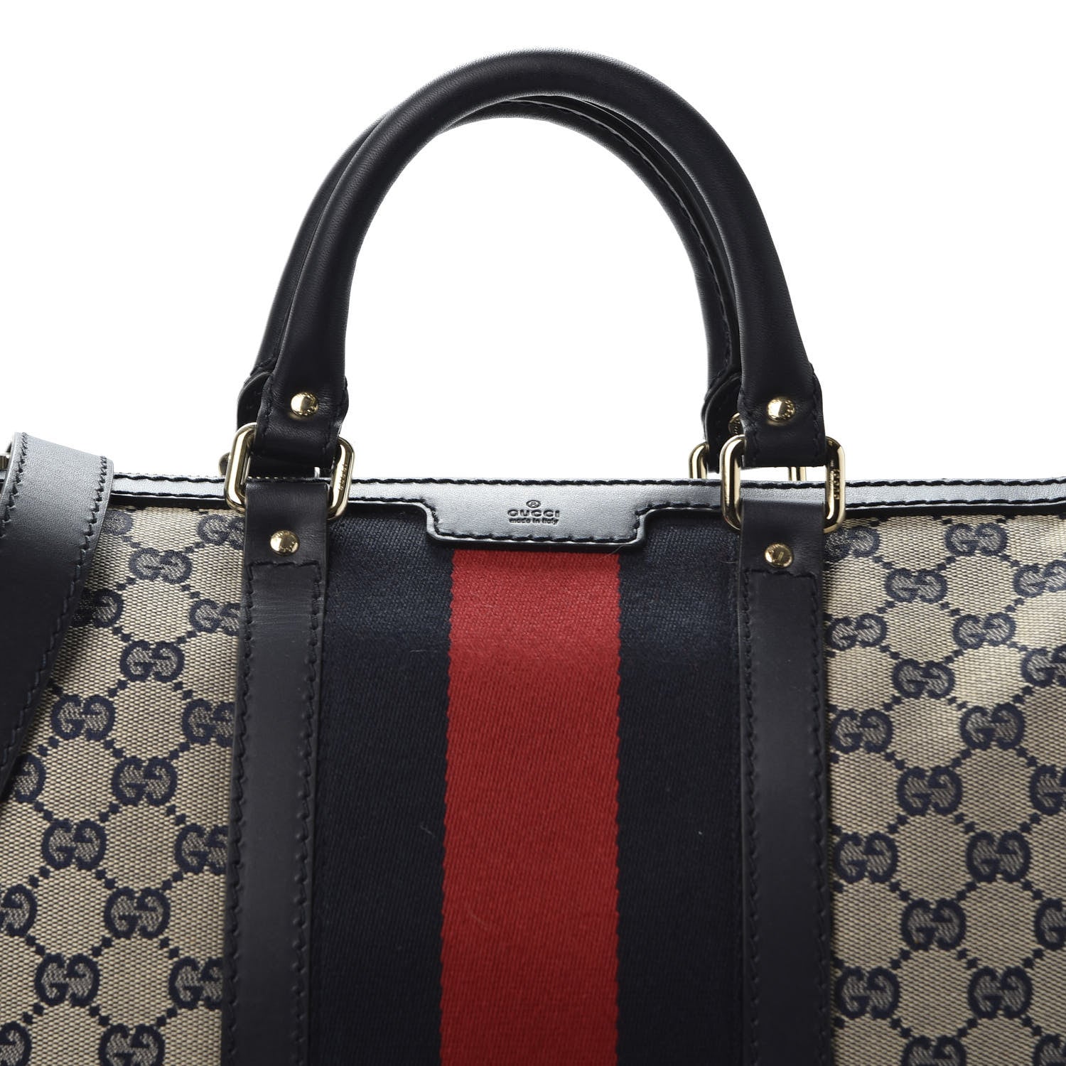 Gucci Monogram Selleria Calfskin Vintage Web Medium Boston Beige Blue 9 of 9
