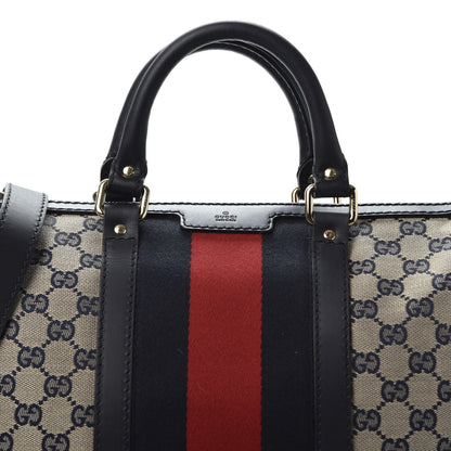 Gucci Monogram Selleria Calfskin Vintage Web Medium Boston Beige Blue 9 of 9