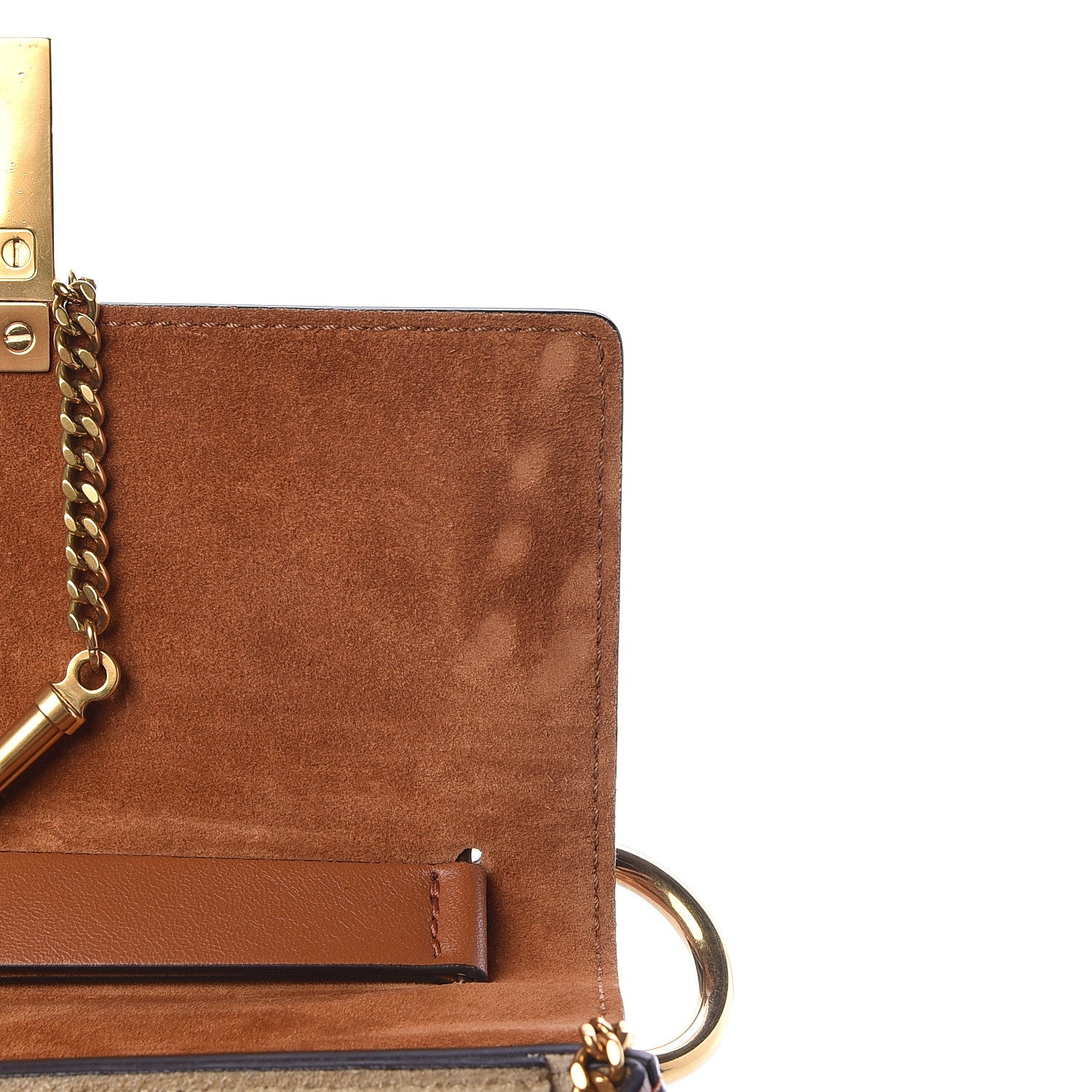 Chloe Suede Smooth Calfskin Studded Drew Shoulder Bag Caramel 7 of 14