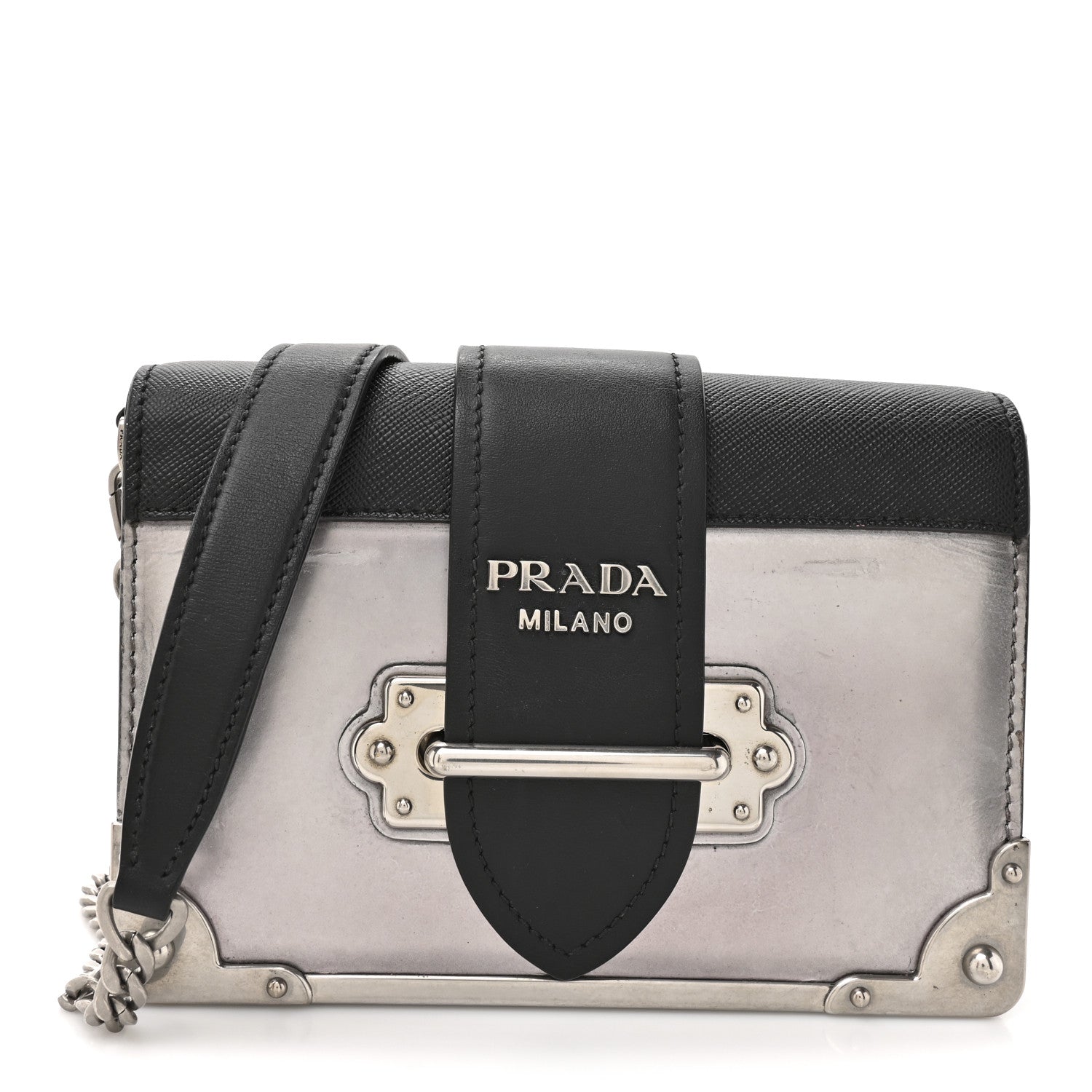Prada Metallic Vitello Saffiano Cahier Bag Silver Black 1 of 15