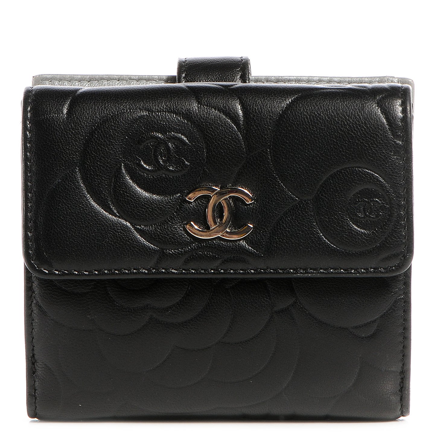 Lambskin Camellia French Wallet Black