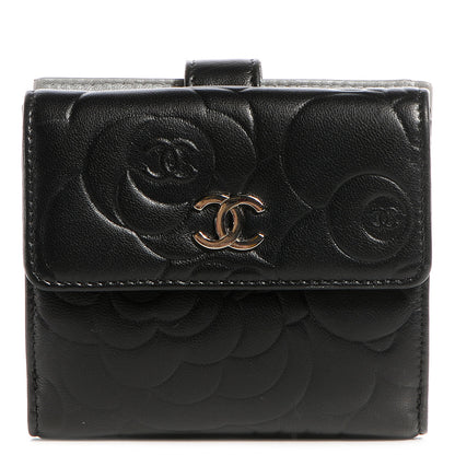 Chanel Lambskin Camellia French Wallet Black 1 of 7