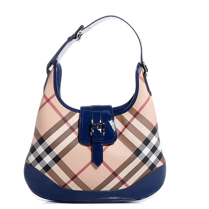 Burberry Patent Nova Check Brook Hobo Jet Blue 1 of 12